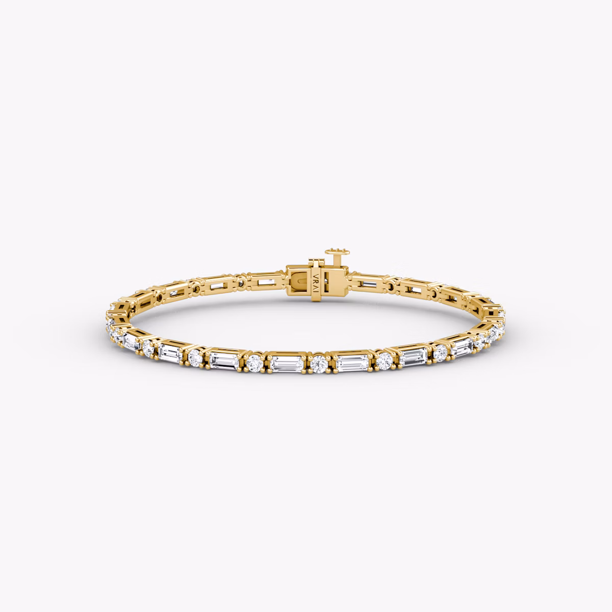 Mixed Shape Tennis Armband | Rund und Baguette | 14k | Gelbgold | diamondSize: original | chainLength: 7