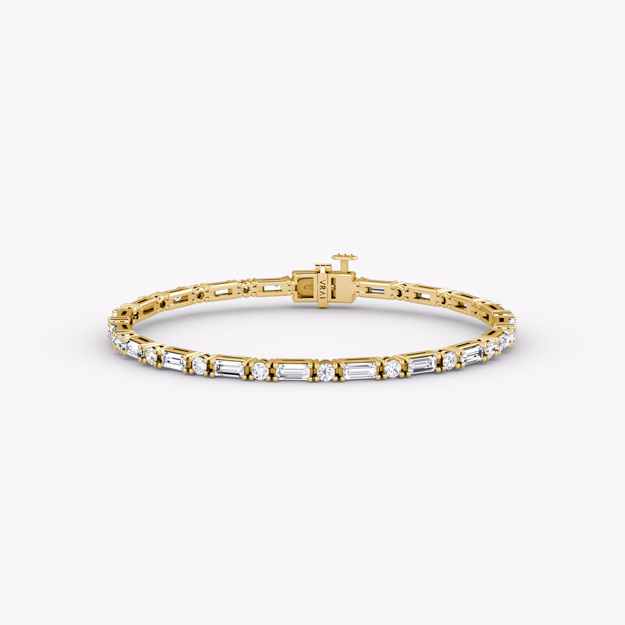 Mixed Shape Tennis Bracelet | Round Brilliant and Baguette | 14k | Yellow Gold | diamondSize: original | chainLength: 7