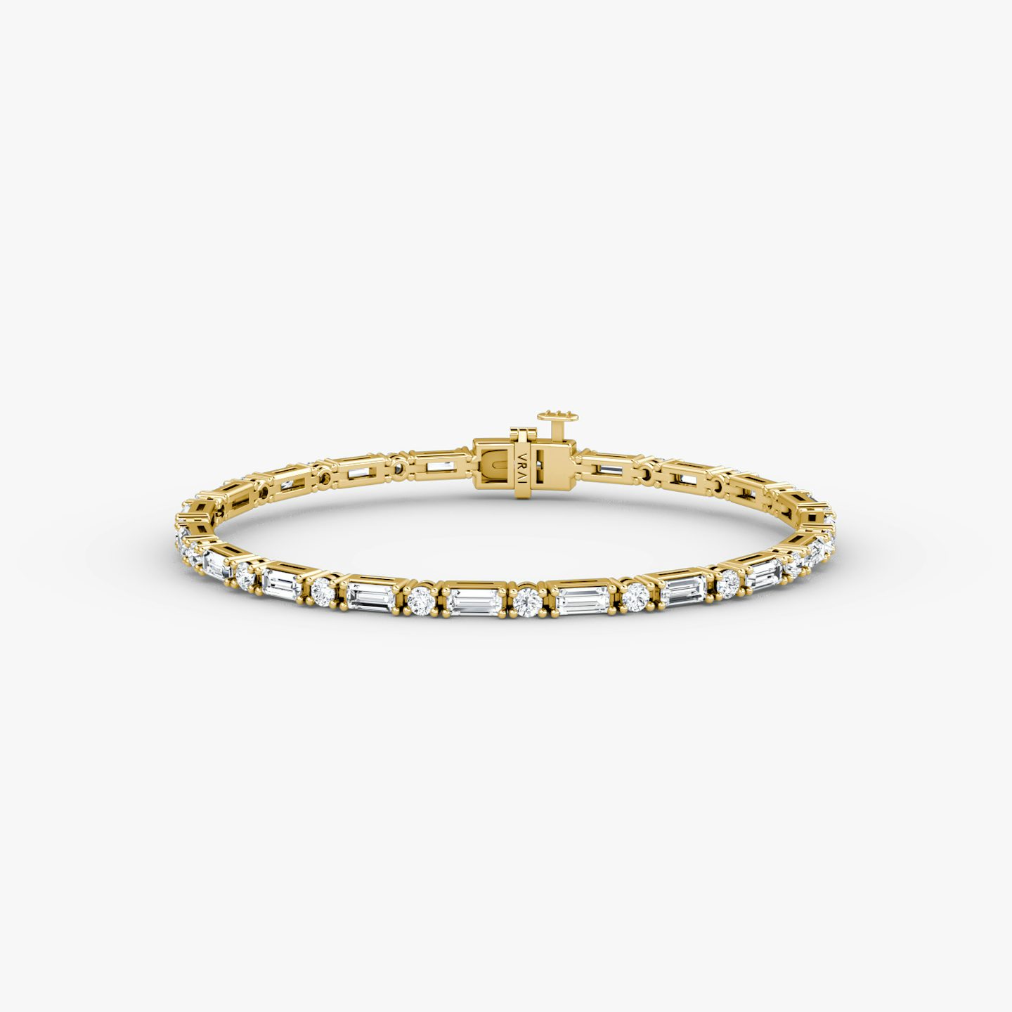 Mixed Shape Tennis Bracelet | Round Brilliant and Baguette | 14k | Yellow Gold | diamondSize: original | chainLength: 6.5