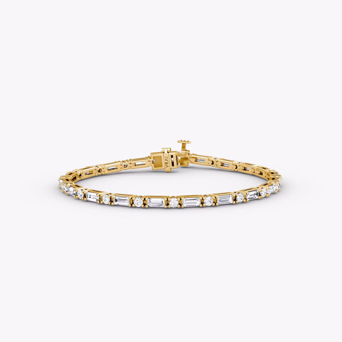 Mixed Shape Tennis Armband | Rund und Baguette | 14k | Gelbgold | diamondSize: original | chainLength: 7