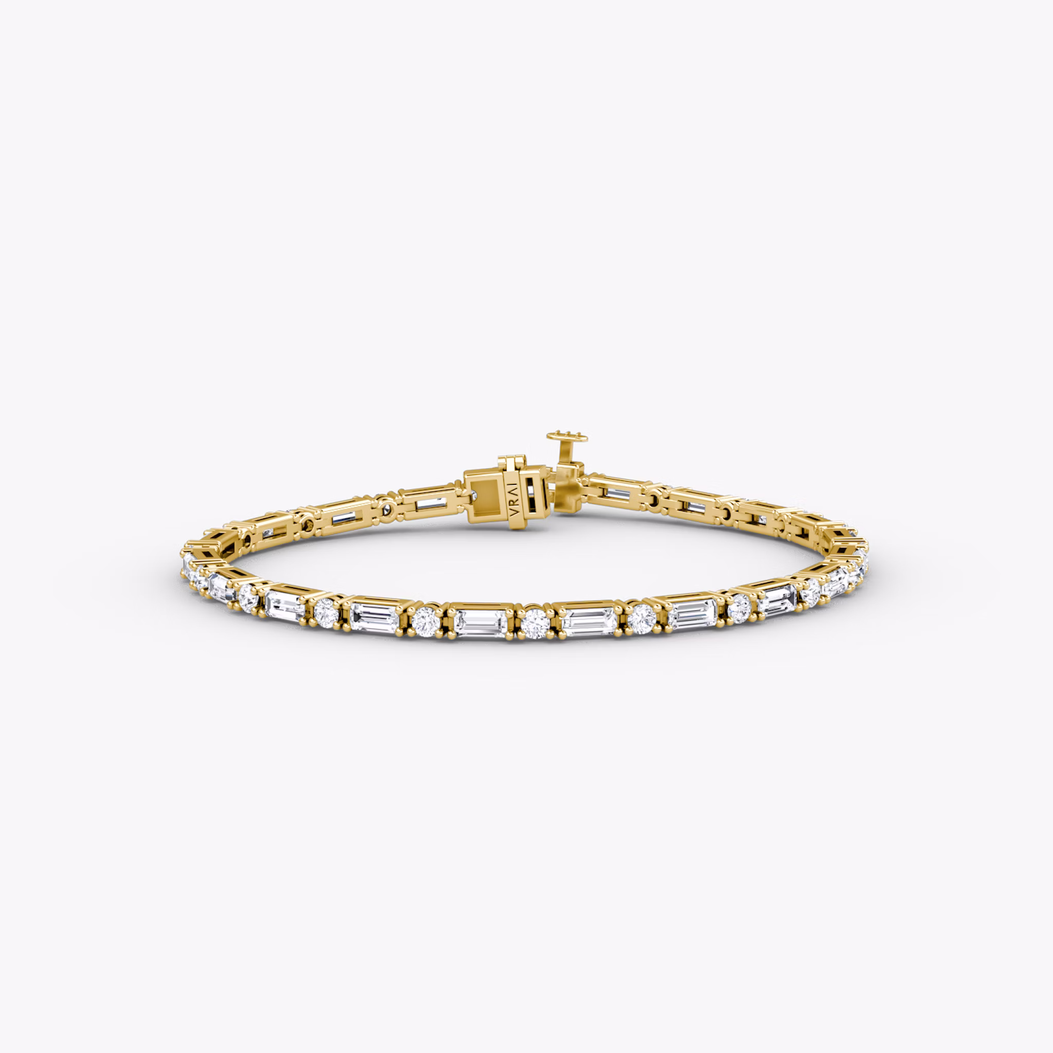 Mixed Shape Tennis Bracelet | Round Brilliant and Baguette | 14k | Yellow Gold | diamondSize: original | chainLength: 7