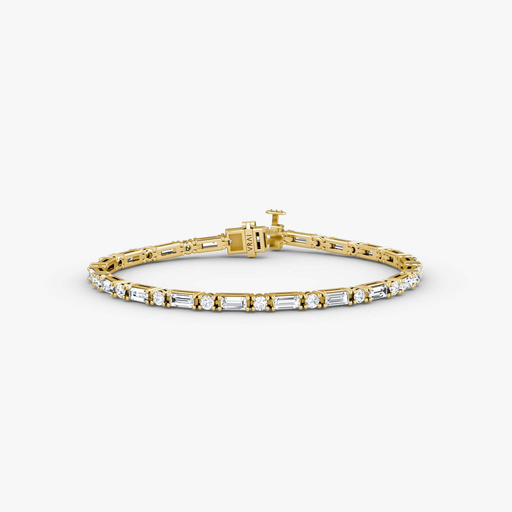 Mixed Shape Tennis Bracelet | Round Brilliant and Baguette | 14k | Yellow Gold | diamondSize: original | chainLength: 7