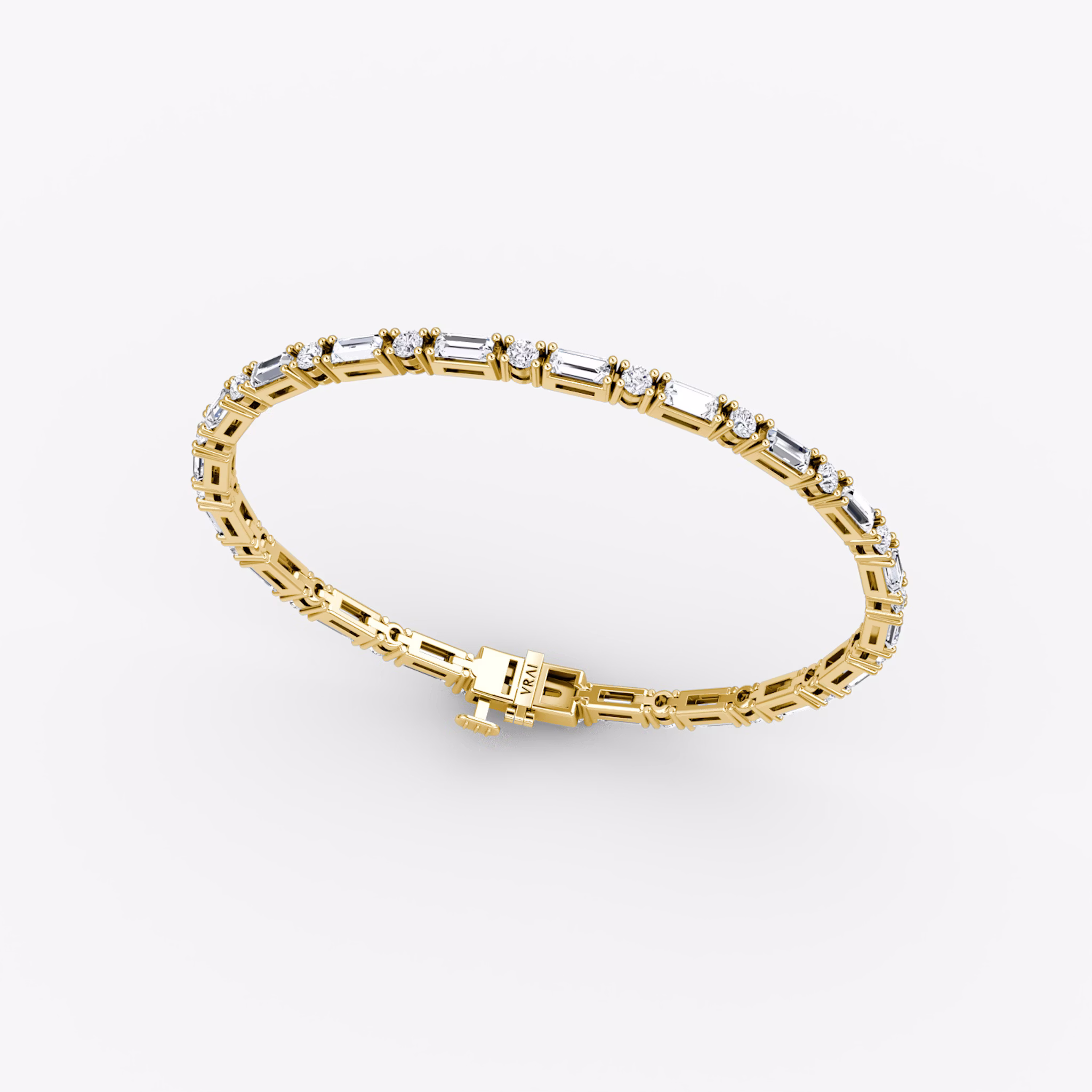 Mixed Shape Tennis Bracelet | Round Brilliant and Baguette | 14k | Yellow Gold | diamondSize: original | chainLength: 7