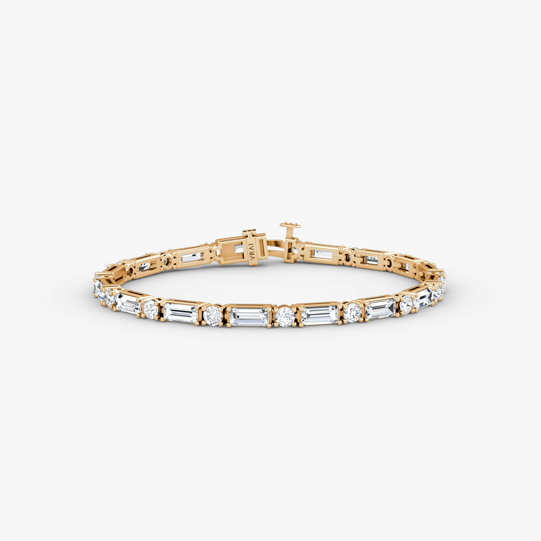 Mixed Shape Tennis Bracelet | Round Brilliant and Baguette | 14k | Rose Gold | diamondSize: large | chainLength: 7