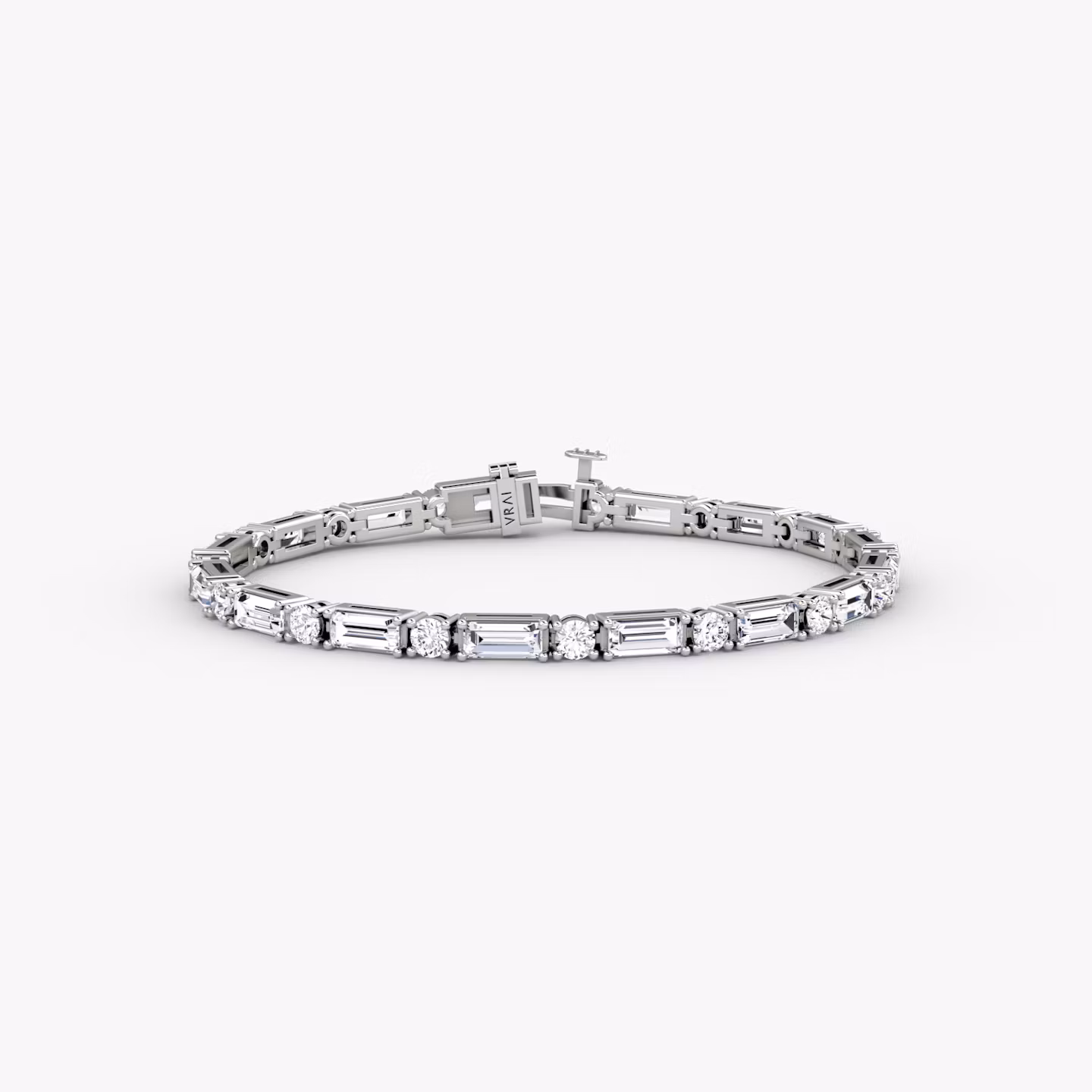 Mixed Shape Tennis Bracelet | Round Brilliant and Baguette | 14k | White Gold | diamondSize: large | chainLength: 6.5
