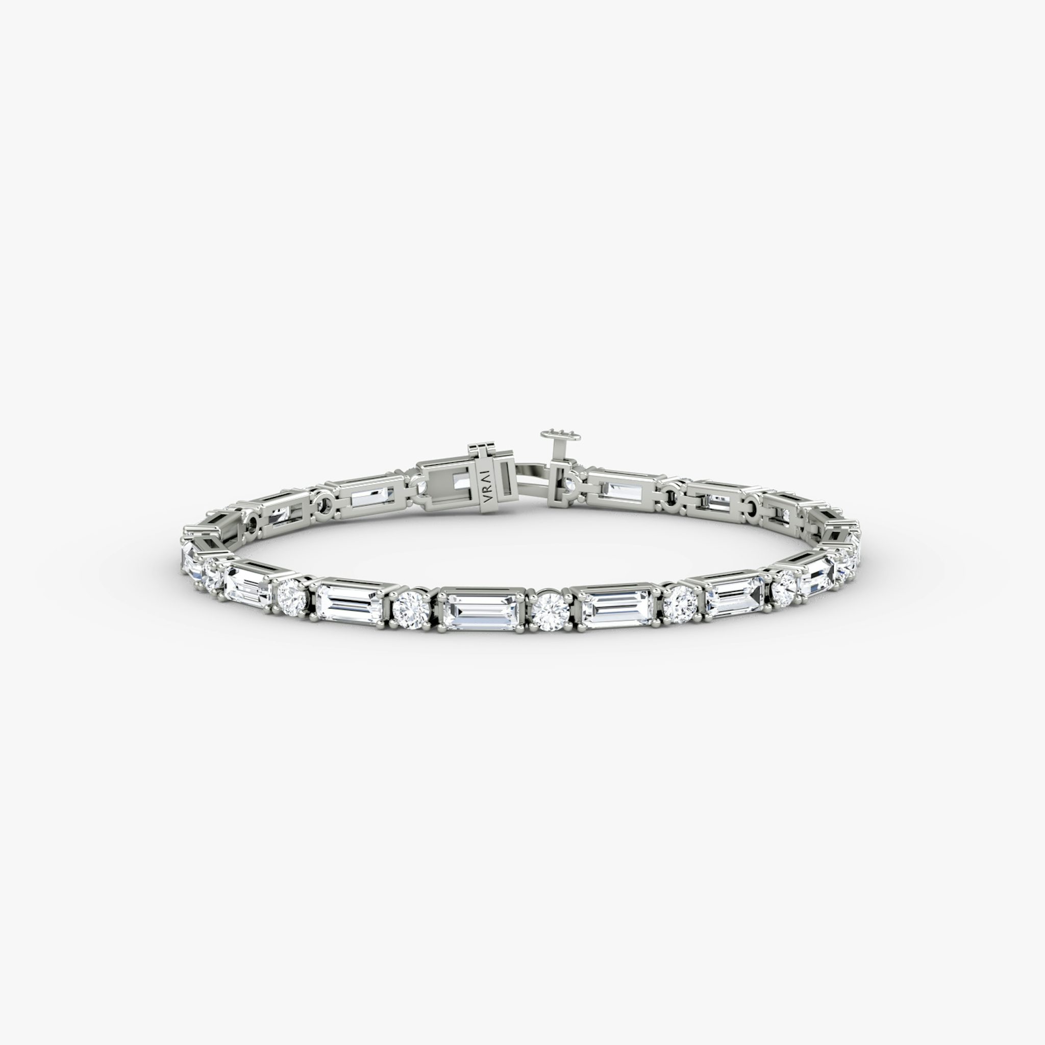 Mixed Shape Tennis Bracelet | Round Brilliant and Baguette | 14k | White Gold | diamondSize: large | chainLength: 7
