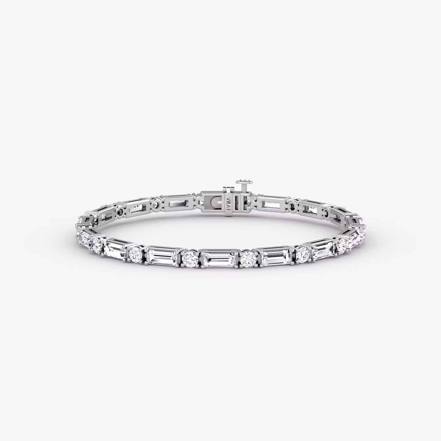 Mixed Shape Tennis Bracelet | Round Brilliant and Baguette | 14k | White Gold | diamondSize: large | chainLength: 6.5