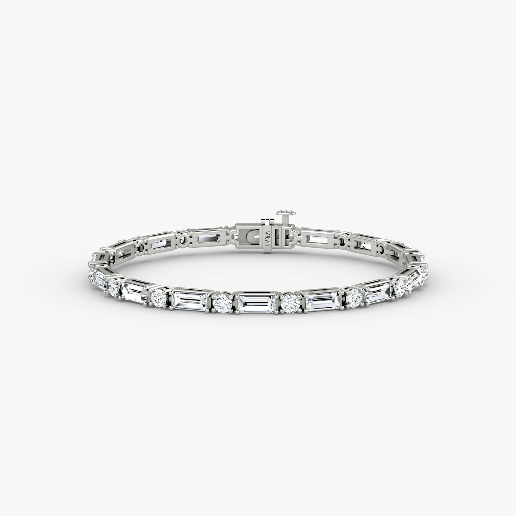Mixed Shape Tennis Bracelet | Round Brilliant and Baguette | 14k | White Gold | diamondSize: large | chainLength: 7