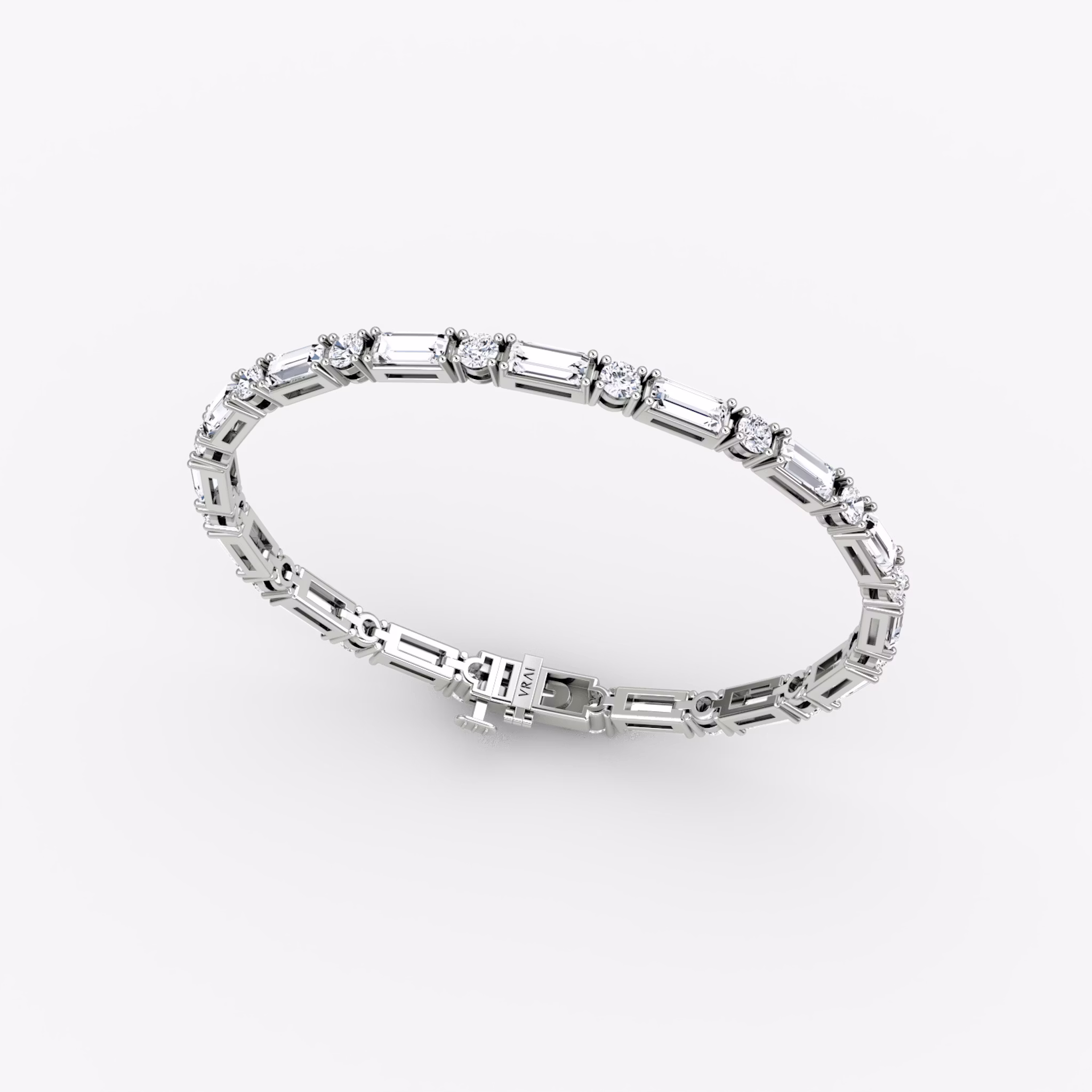 Mixed Shape Tennis Bracelet | Round Brilliant and Baguette | 14k | White Gold | diamondSize: large | chainLength: 7