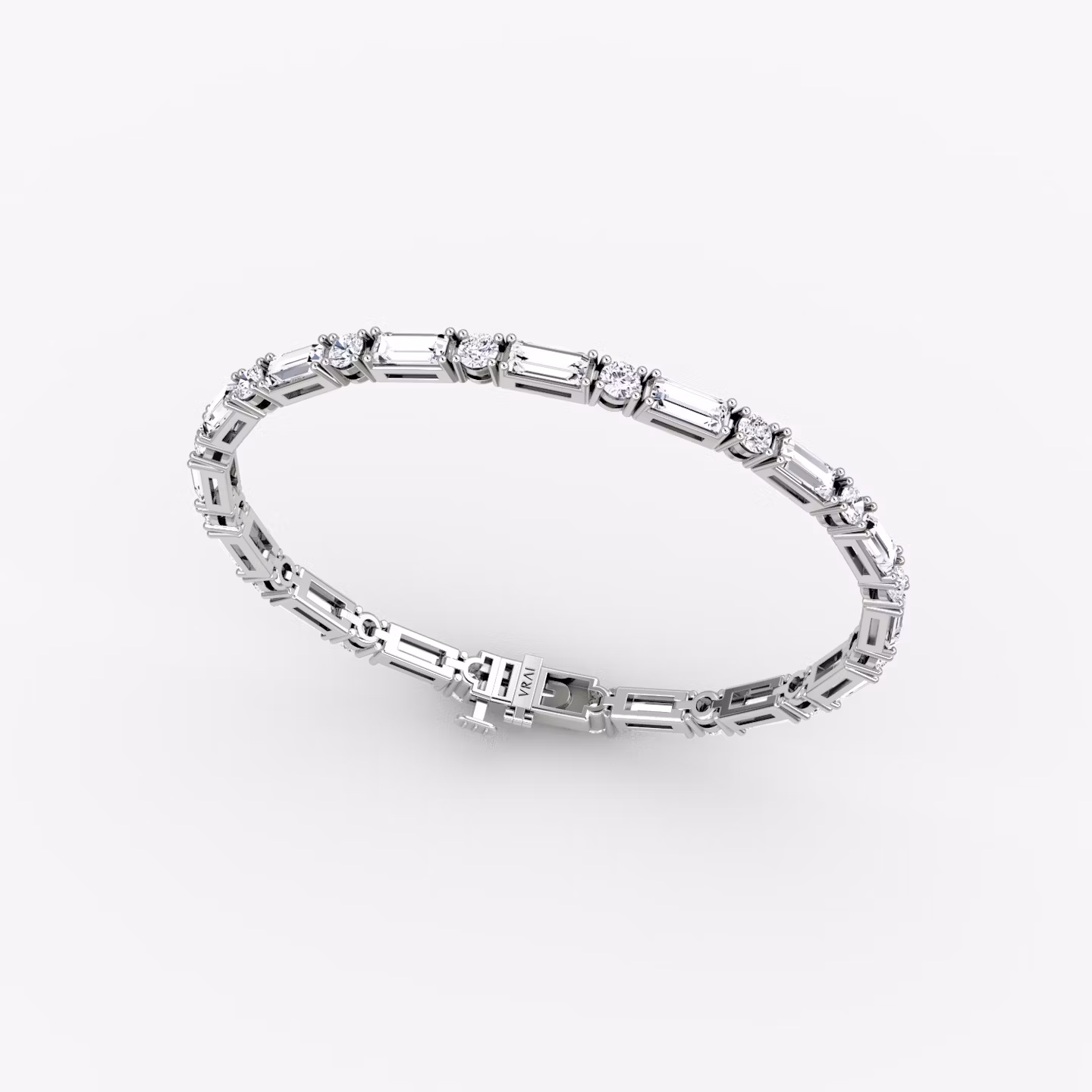 Mixed Shape Tennis Bracelet | Round Brilliant and Baguette | 14k | White Gold | diamondSize: large | chainLength: 6.5