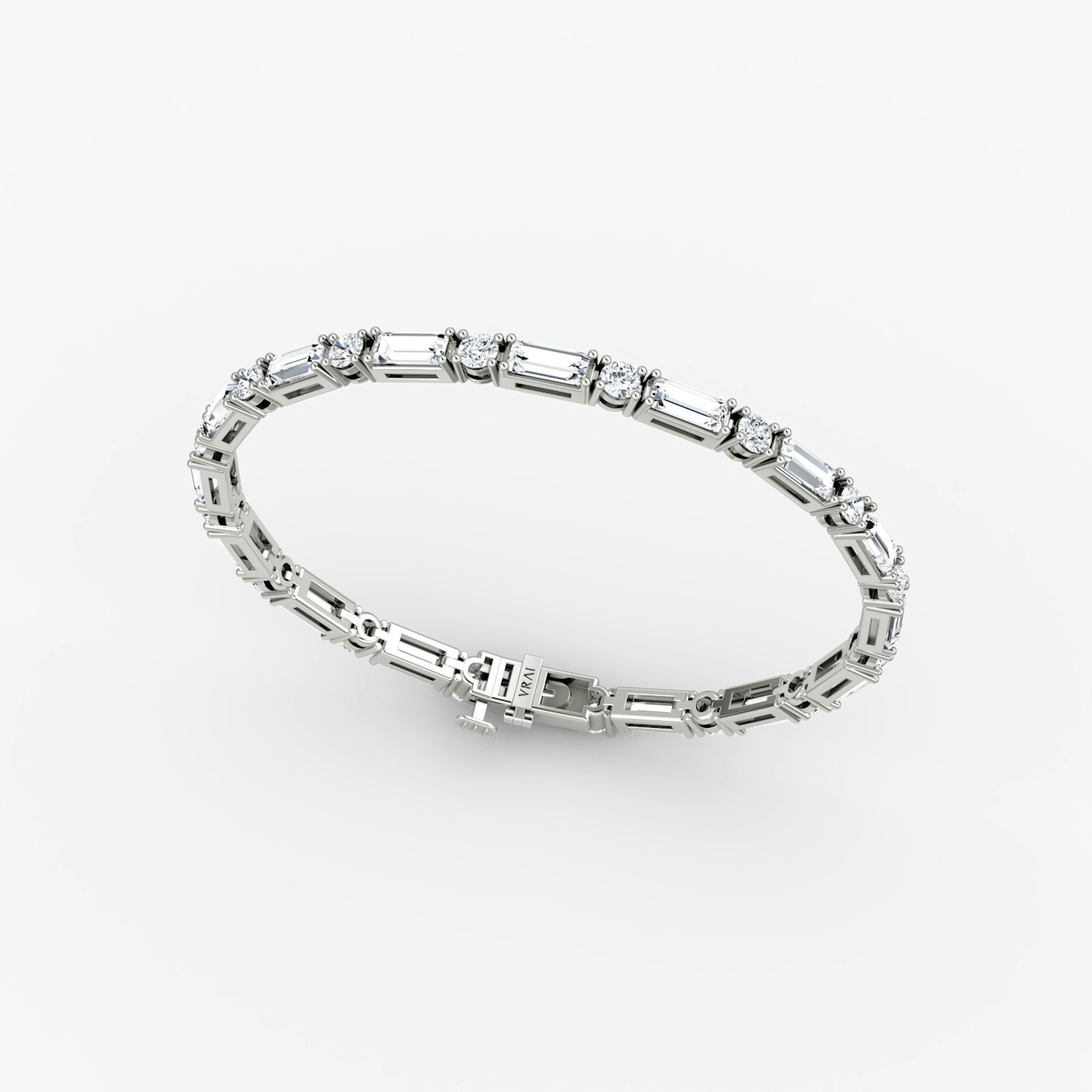 Mixed Shape Tennis Bracelet | Round Brilliant and Baguette | 14k | White Gold | diamondSize: large | chainLength: 7