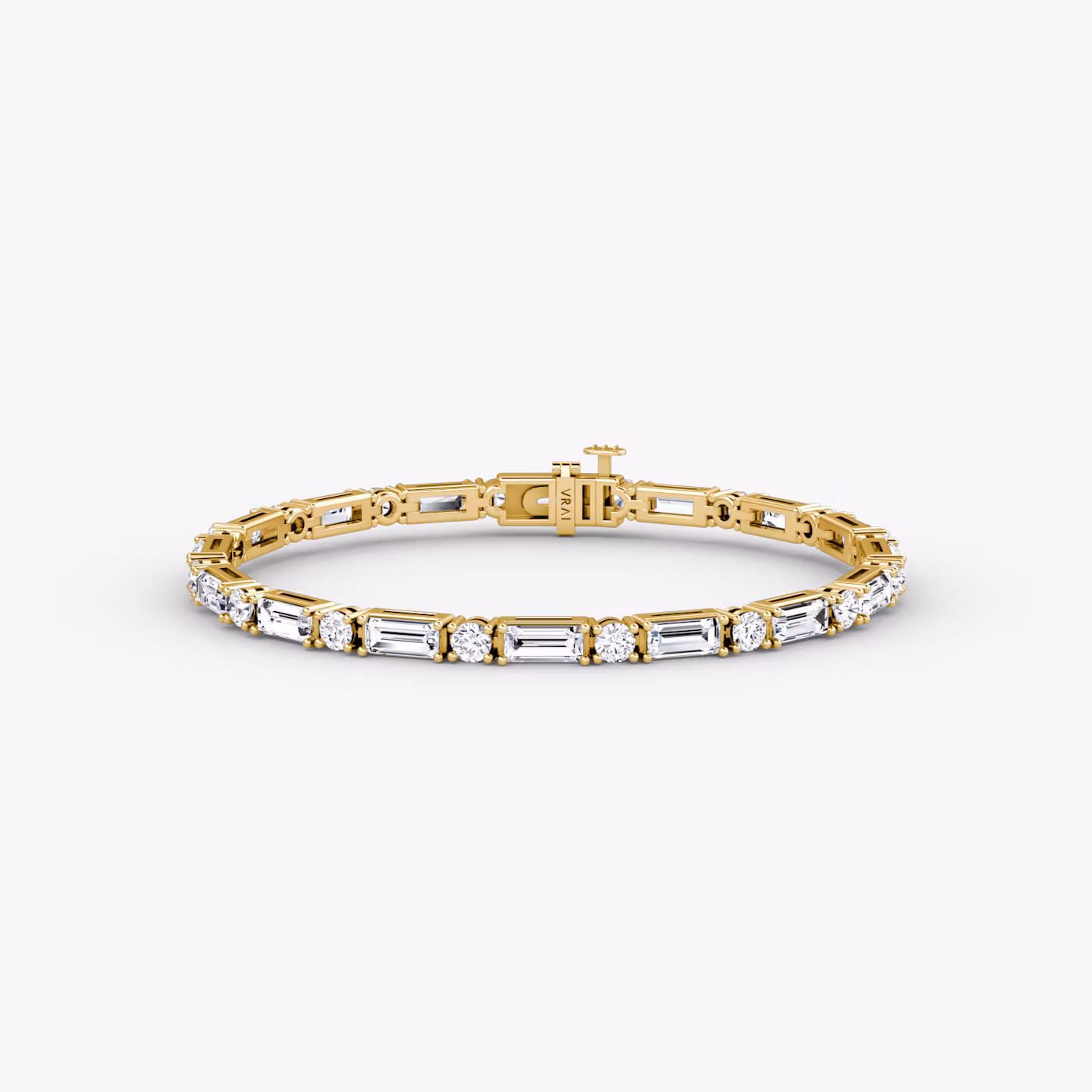 Mixed Shape Tennis Bracelet | Round Brilliant and Baguette | 14k | Yellow Gold | diamondSize: large | chainLength: 6.5