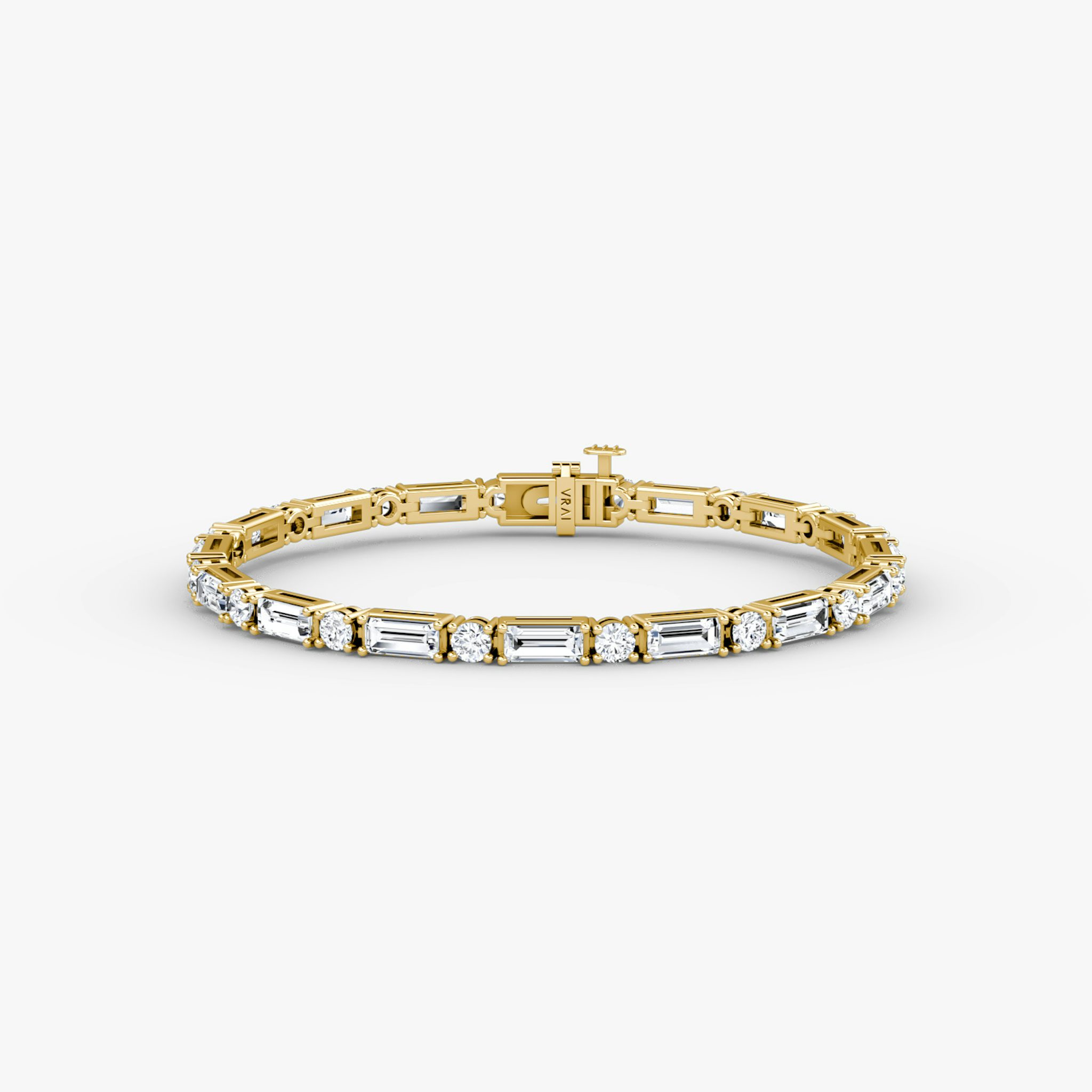 Mixed Shape Tennis Bracelet | Round Brilliant and Baguette | 14k | Yellow Gold | diamondSize: large | chainLength: 6.5