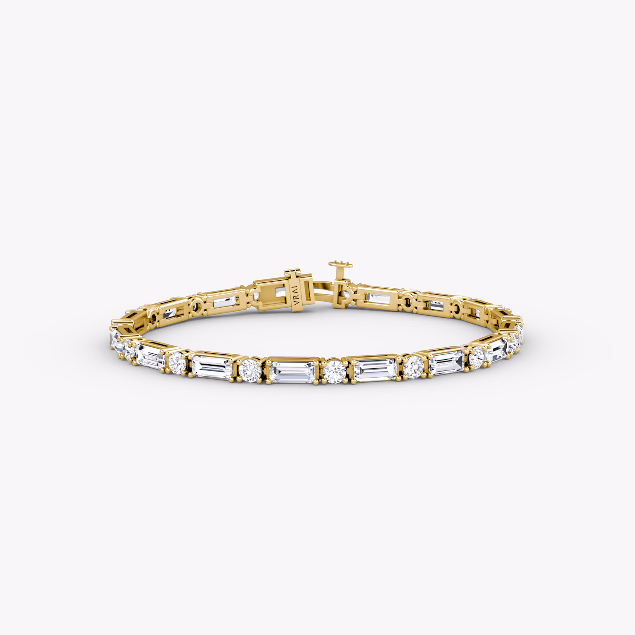 Mixed Shape Tennis Bracelet | Round Brilliant and Baguette | 14k | Yellow Gold | diamondSize: large | chainLength: 6.5