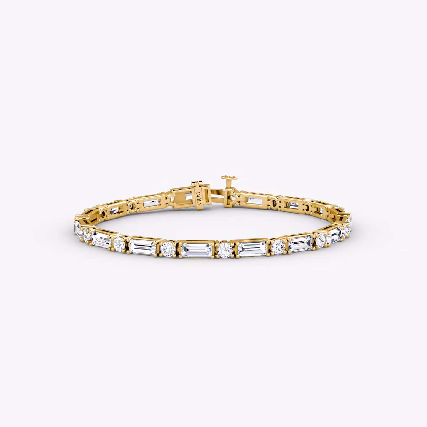 Mixed Shape Tennis Bracelet | Round Brilliant and Baguette | 14k | Yellow Gold | diamondSize: large | chainLength: 6.5
