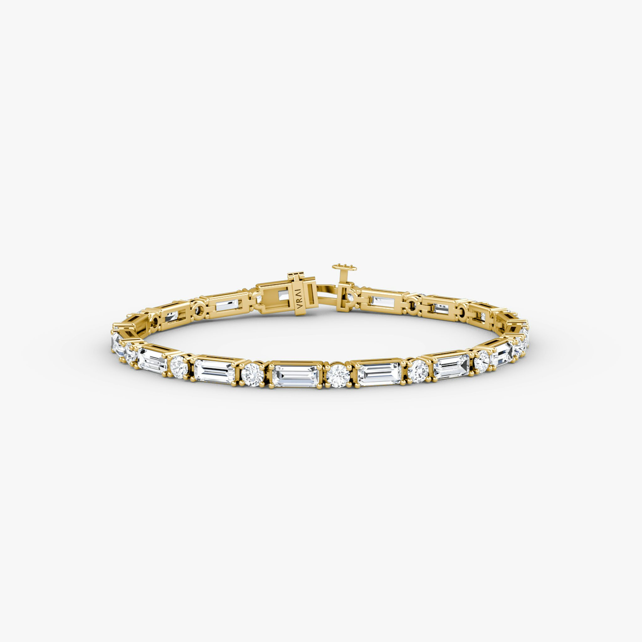 Mixed Shape Tennis Bracelet | Round Brilliant and Baguette | 14k | Yellow Gold | diamondSize: large | chainLength: 6.5