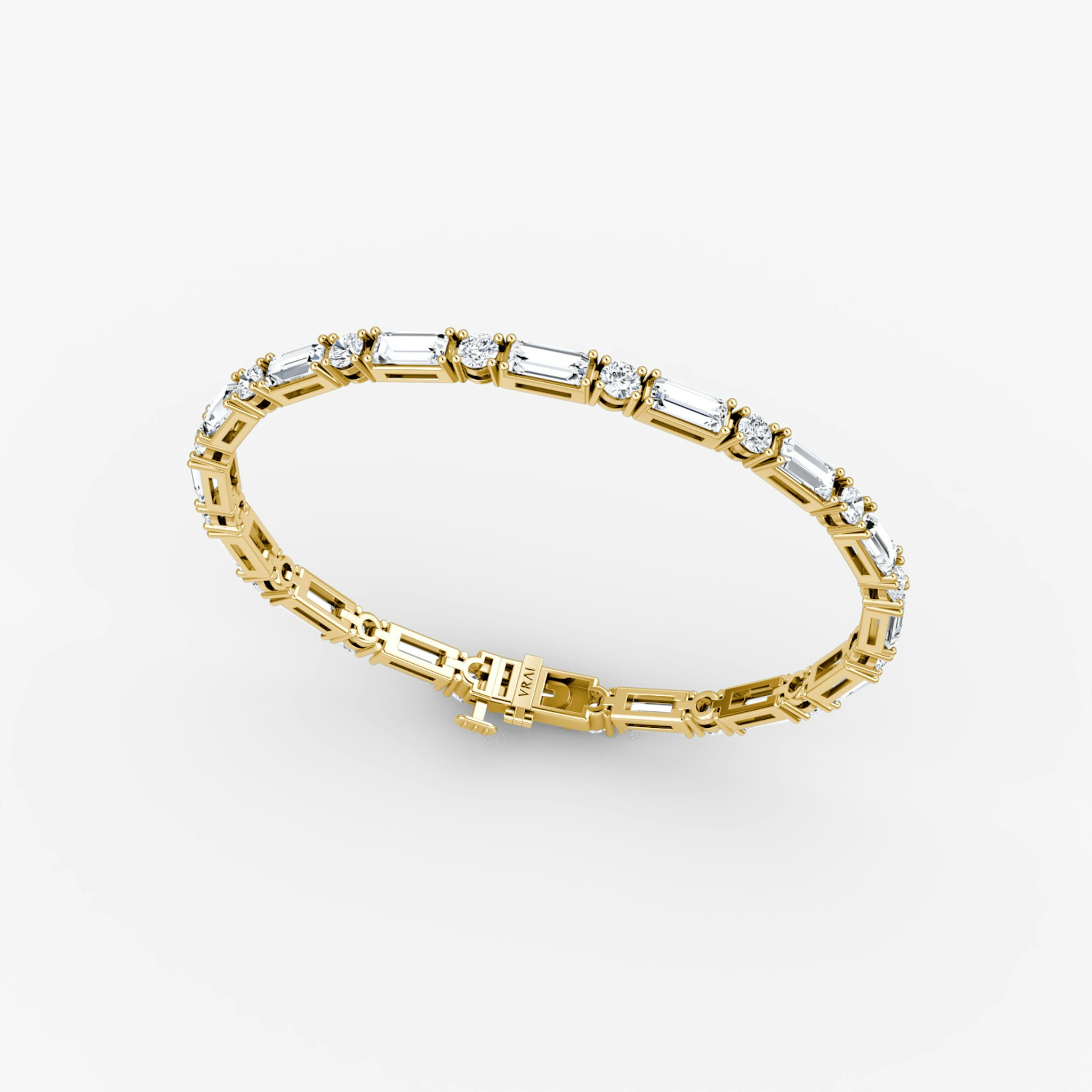 Mixed Shape Tennis Bracelet | Round Brilliant and Baguette | 14k | Yellow Gold | diamondSize: large | chainLength: 6.5