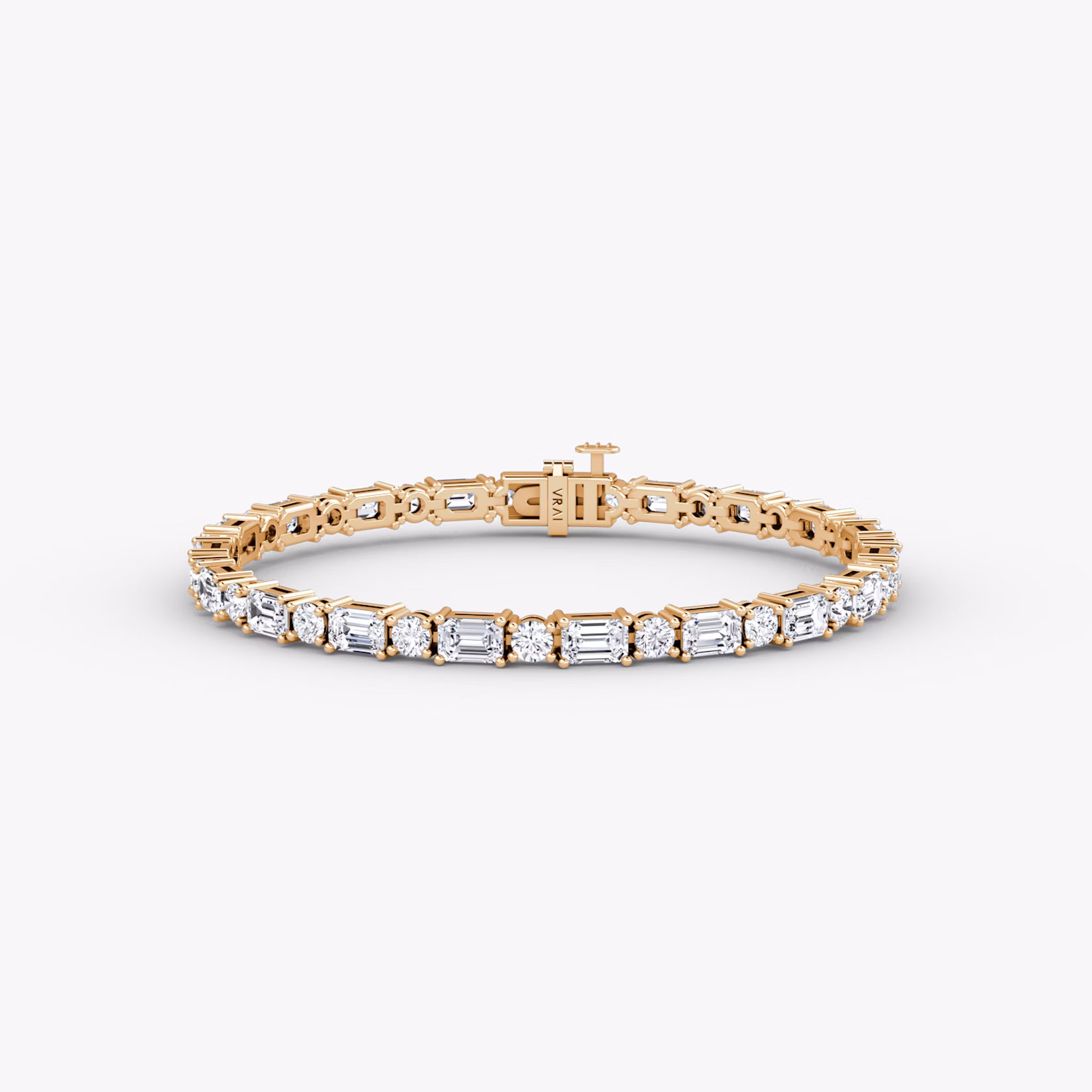 Mixed Shape Tennis Bracelet | Round Brilliant and Emerald | 14k | Rose Gold | chainLength: 6.5