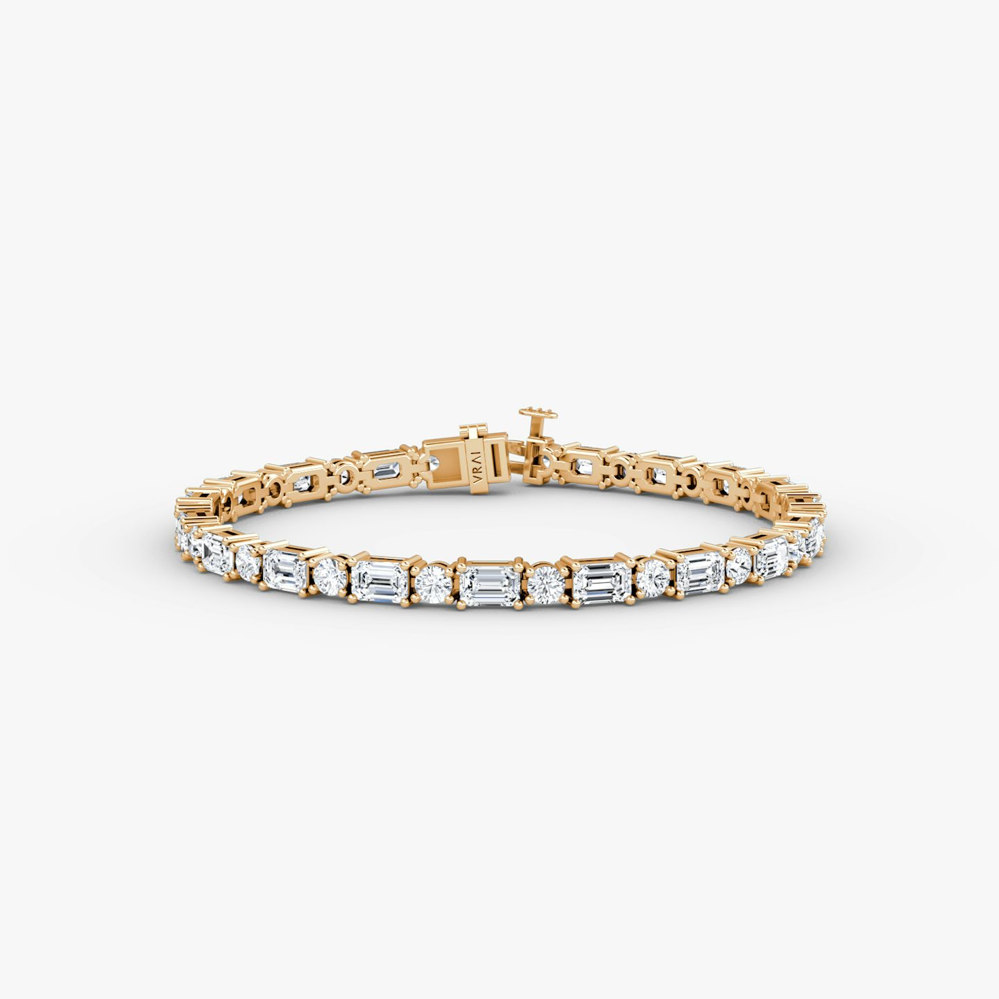 Mixed Shape Tennis Bracelet | Round Brilliant and Emerald | 14k | Rose Gold | chainLength: 6.5
