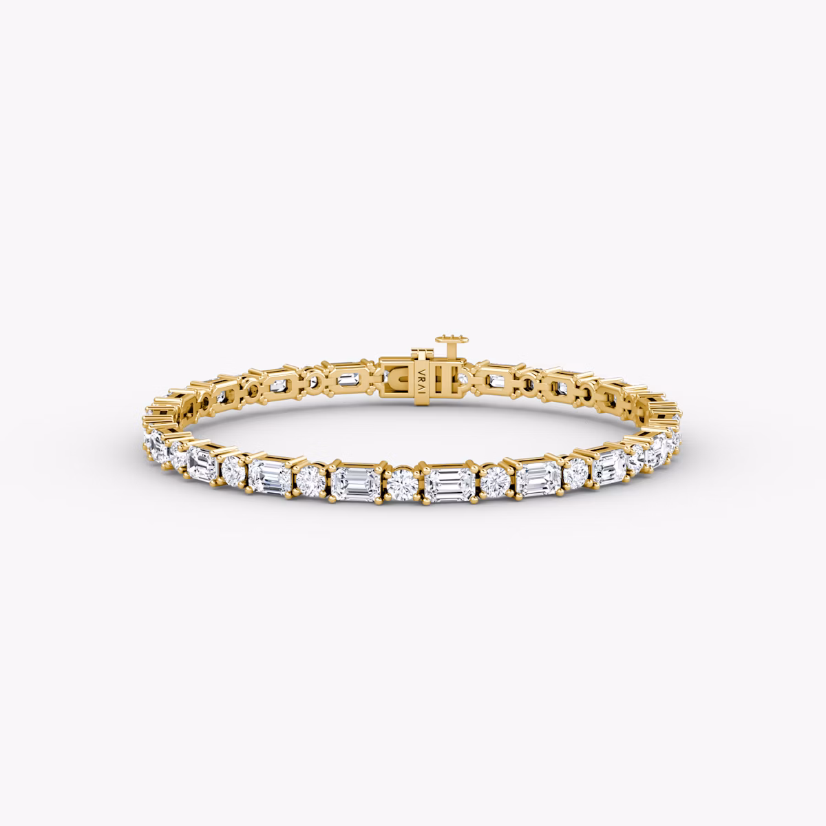 Mixed Shape Tennis Bracelet | Round Brilliant and Emerald | 14k | Yellow Gold | chainLength: 7
