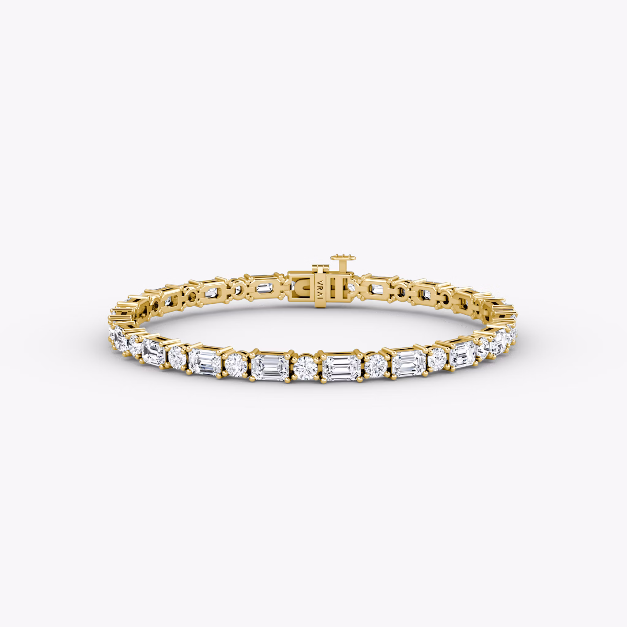 Mixed Shape Tennis Bracelet | Round Brilliant and Emerald | 14k | Yellow Gold | chainLength: 6.5