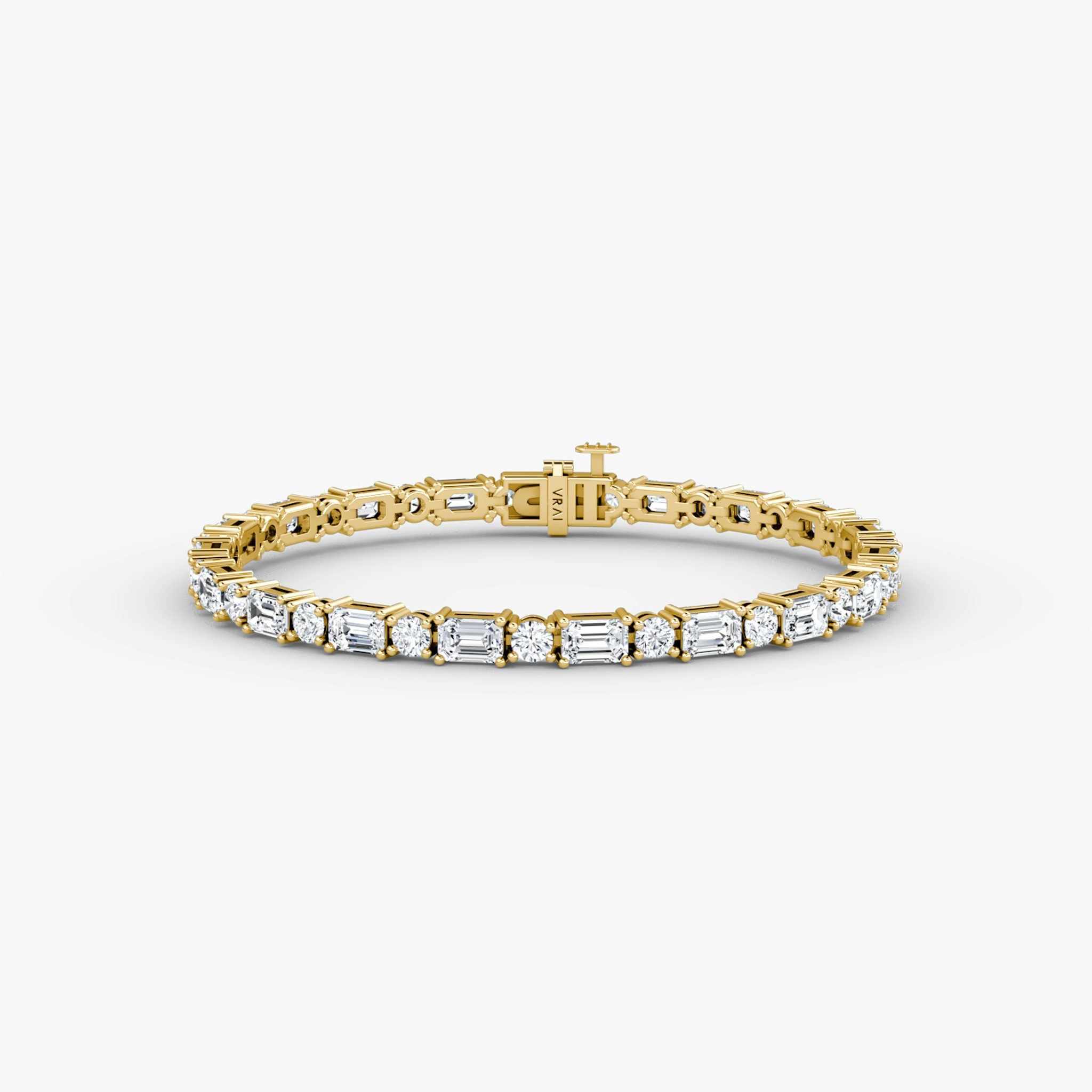 Mixed Shape Tennis Bracelet | Round Brilliant and Emerald | 14k | Yellow Gold | chainLength: 6.5