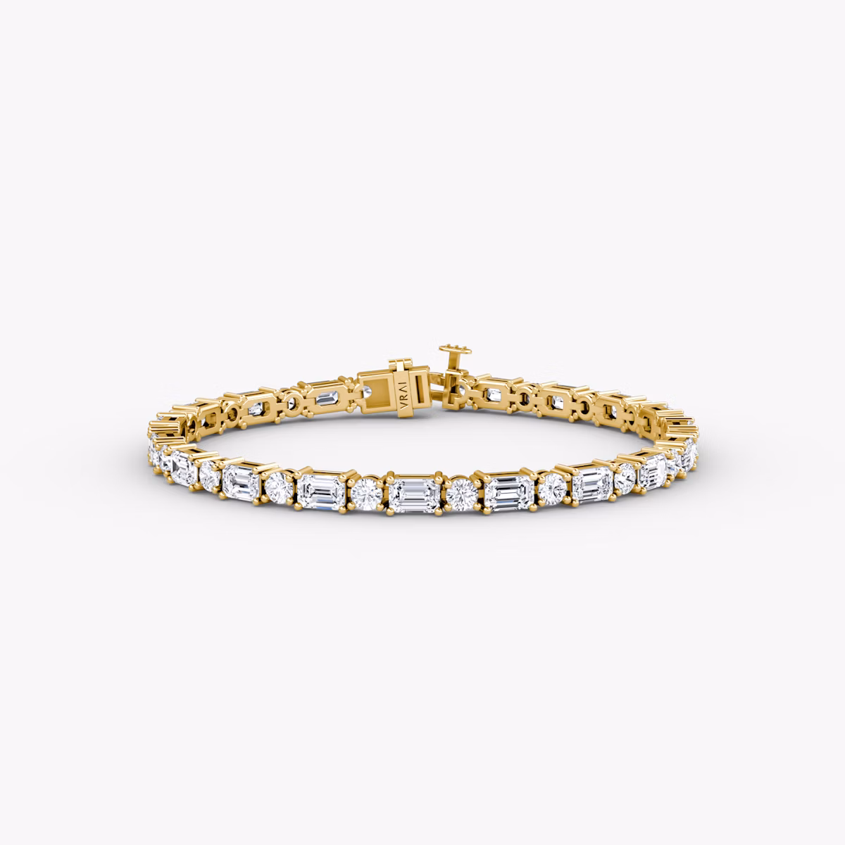 Mixed Shape Tennis Bracelet | Round Brilliant and Emerald | 14k | Yellow Gold | chainLength: 7