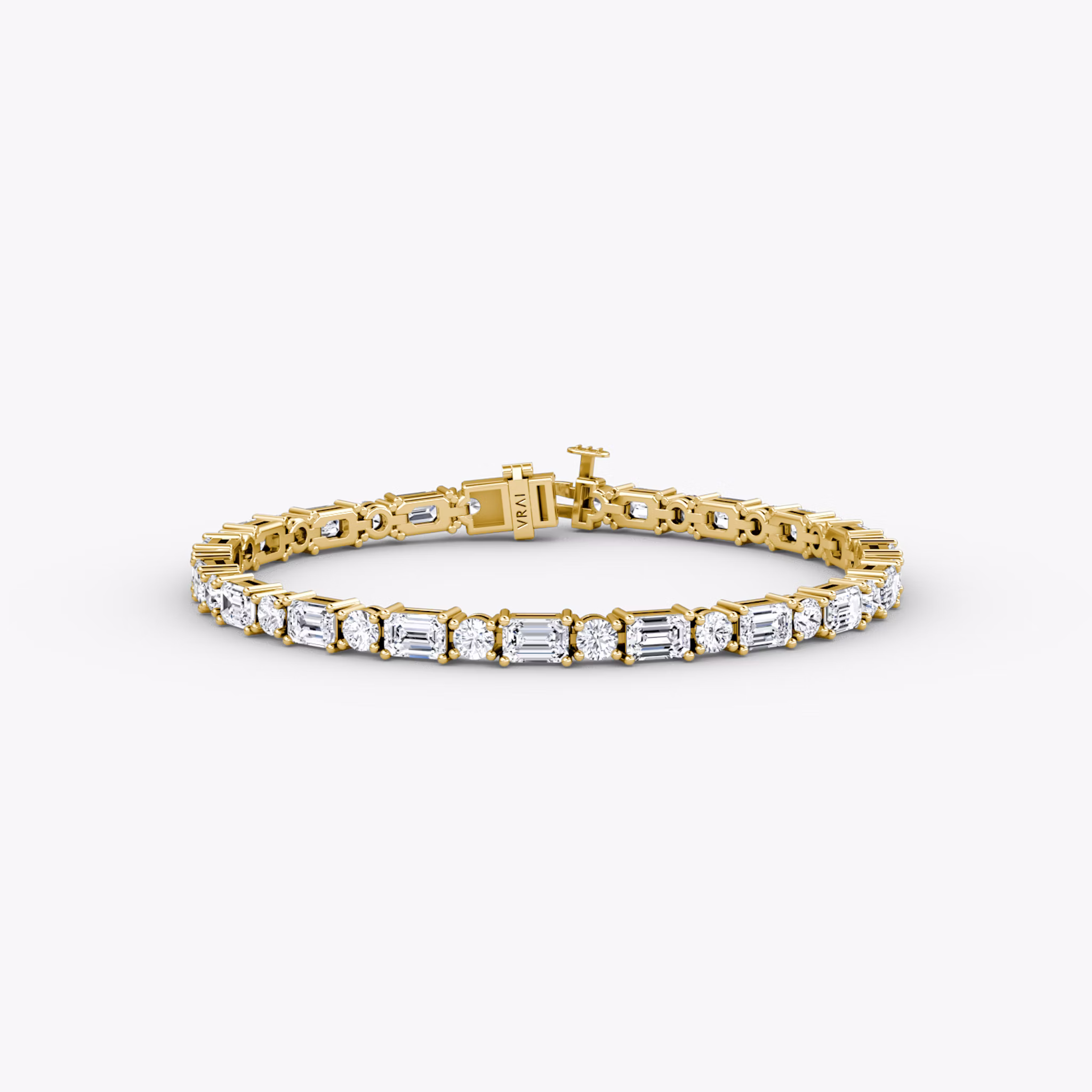 Mixed Shape Tennis Bracelet | Round Brilliant and Emerald | 14k | Yellow Gold | chainLength: 6.5