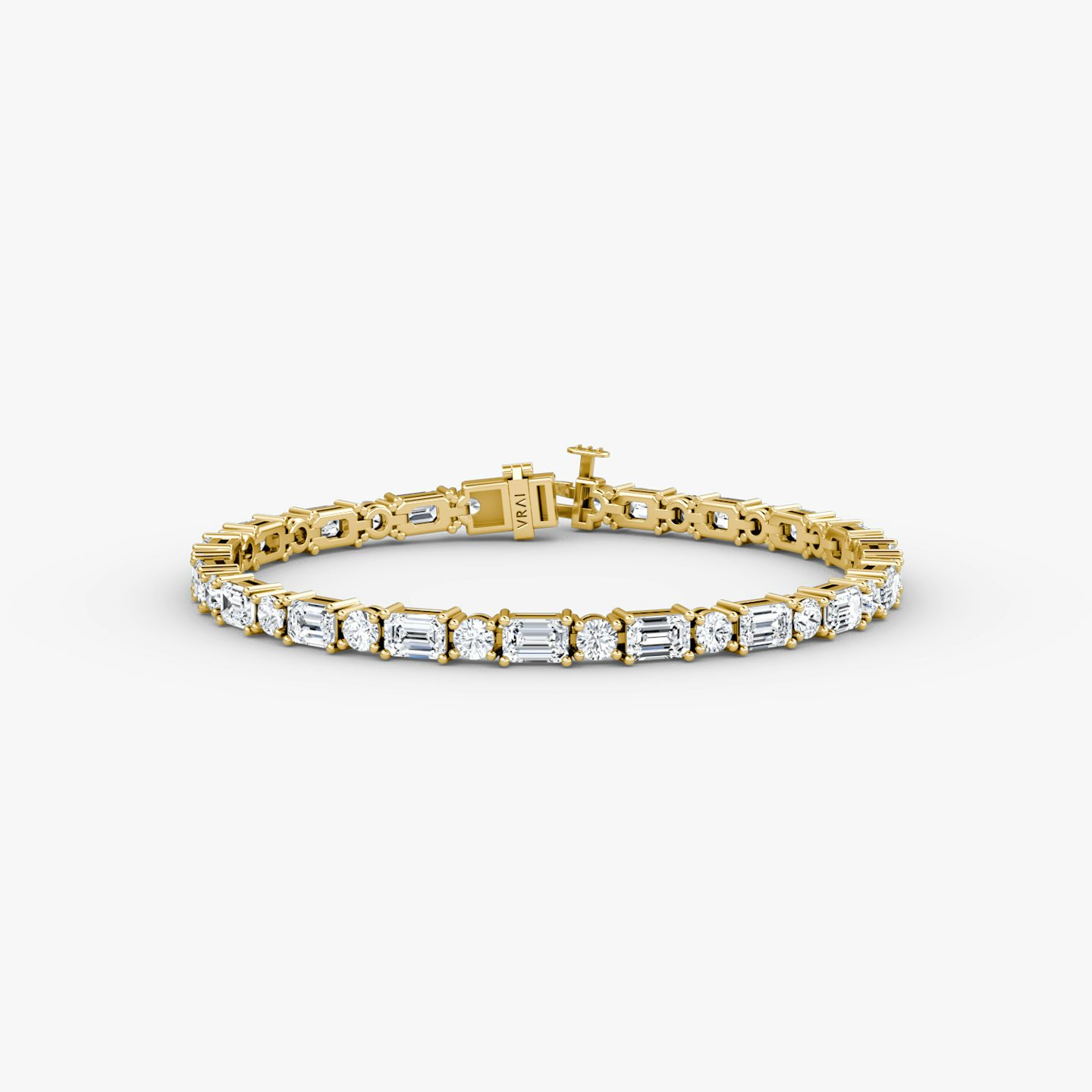 Mixed Shape Tennis Bracelet | Round Brilliant and Emerald | 14k | Yellow Gold | chainLength: 6.5