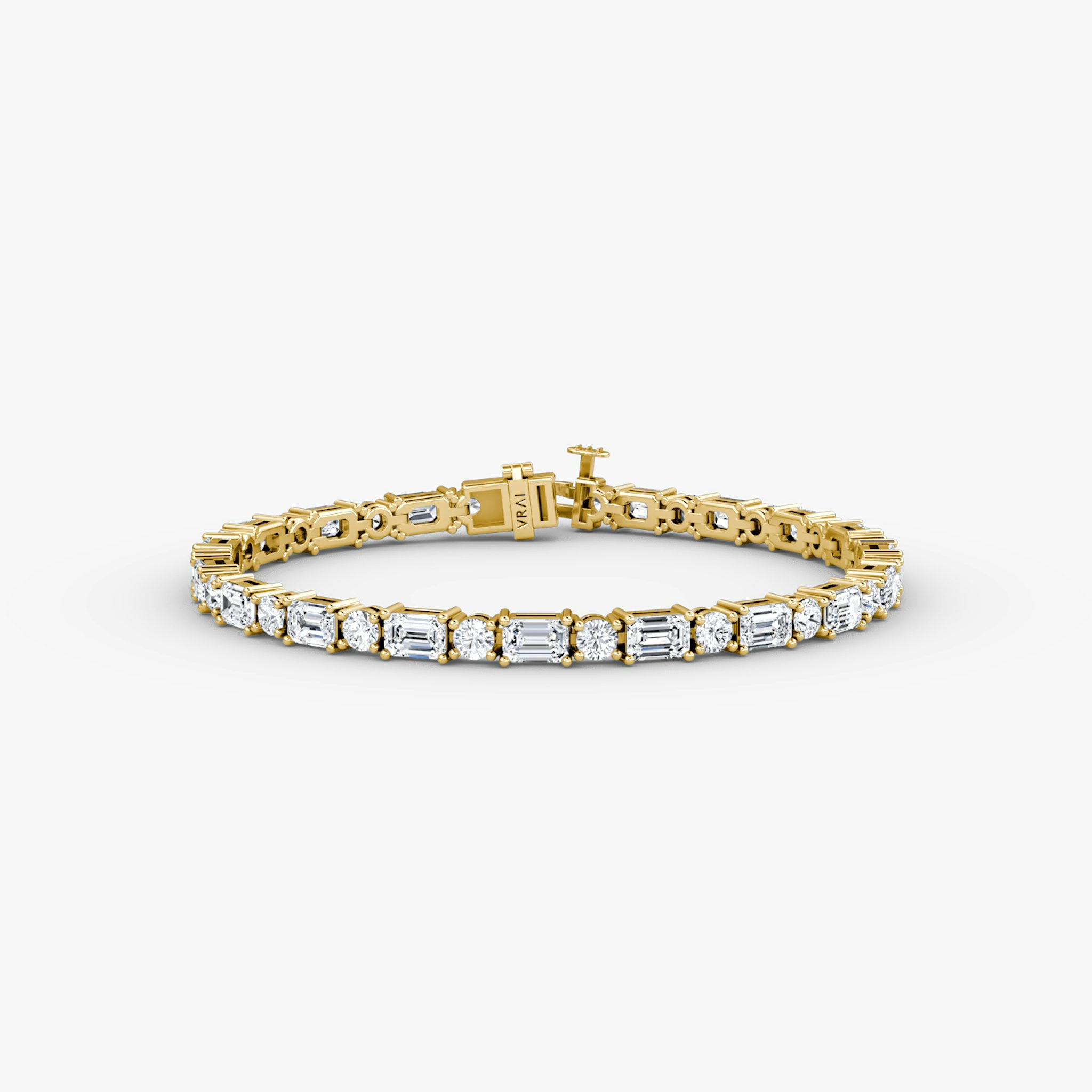 Mixed Shape Tennis Bracelet | Round Brilliant and Emerald | 14k | Yellow Gold | chainLength: 6.5
