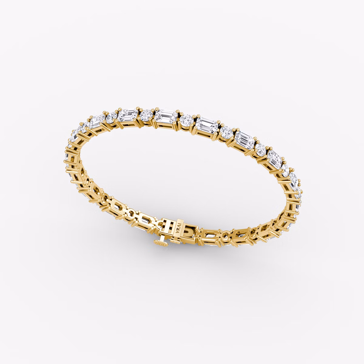 Mixed Shape Tennis Bracelet | Round Brilliant and Emerald | 14k | Yellow Gold | chainLength: 7