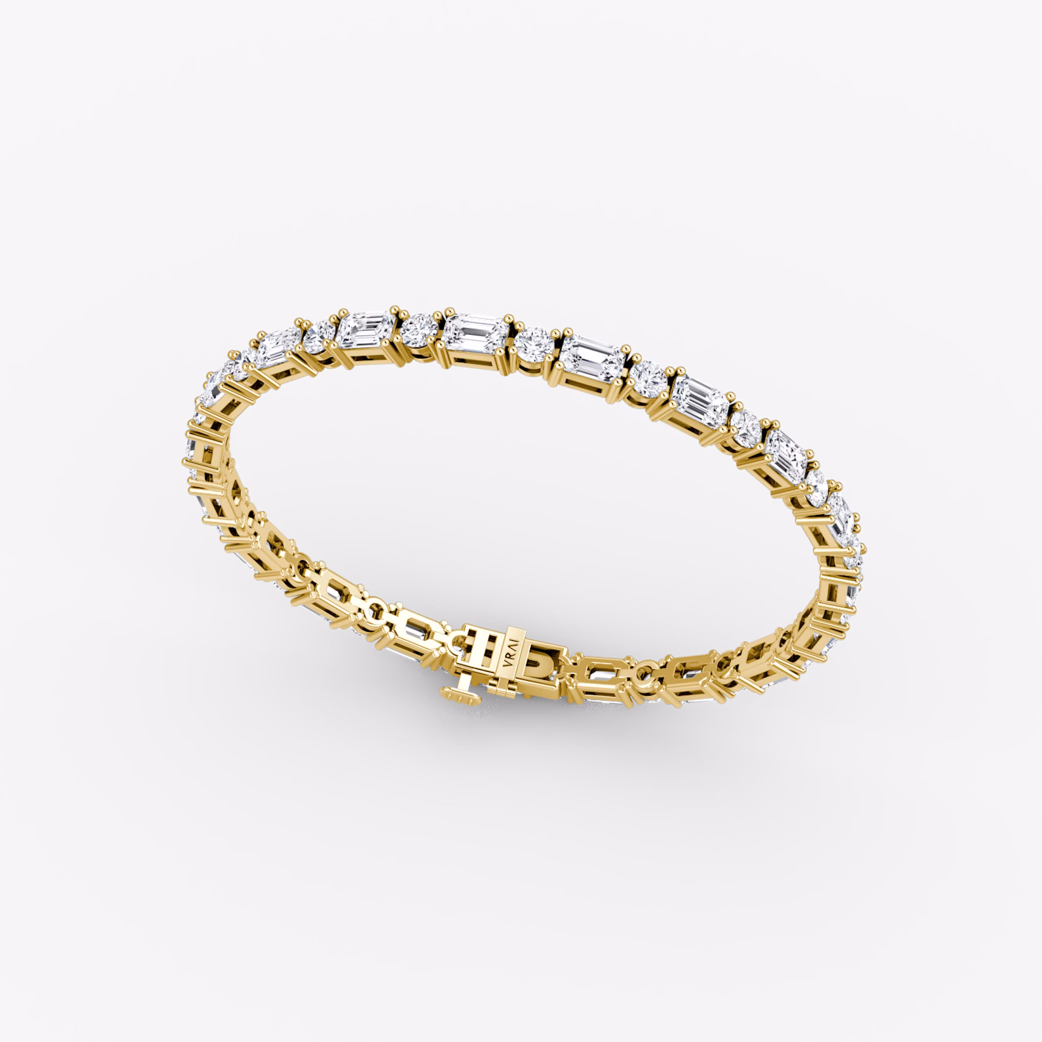 Mixed Shape Tennis Bracelet | Round Brilliant and Emerald | 14k | Yellow Gold | chainLength: 6.5