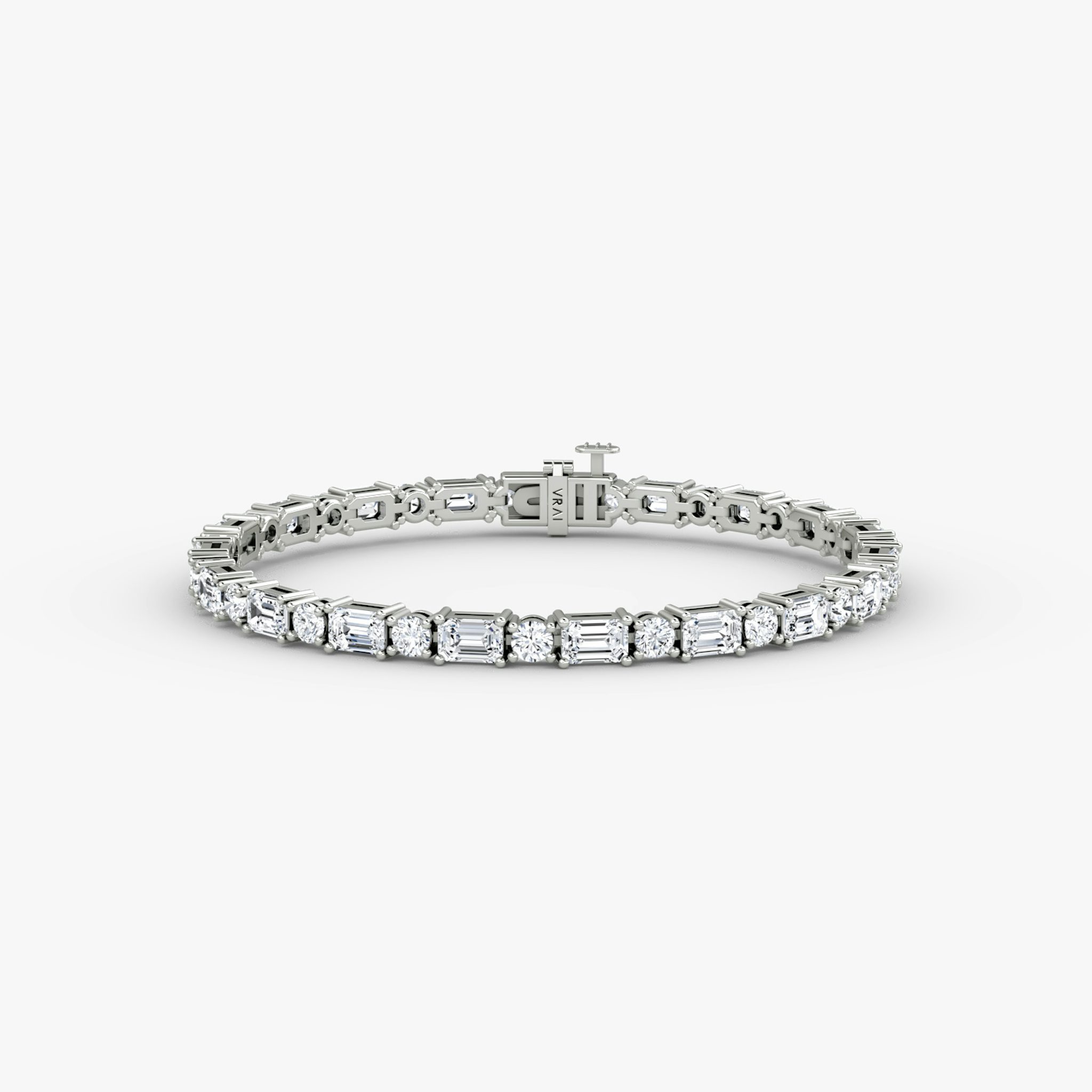 Mixed Shape Tennis Bracelet | Round Brilliant and Emerald | 14k | White Gold | chainLength: 7