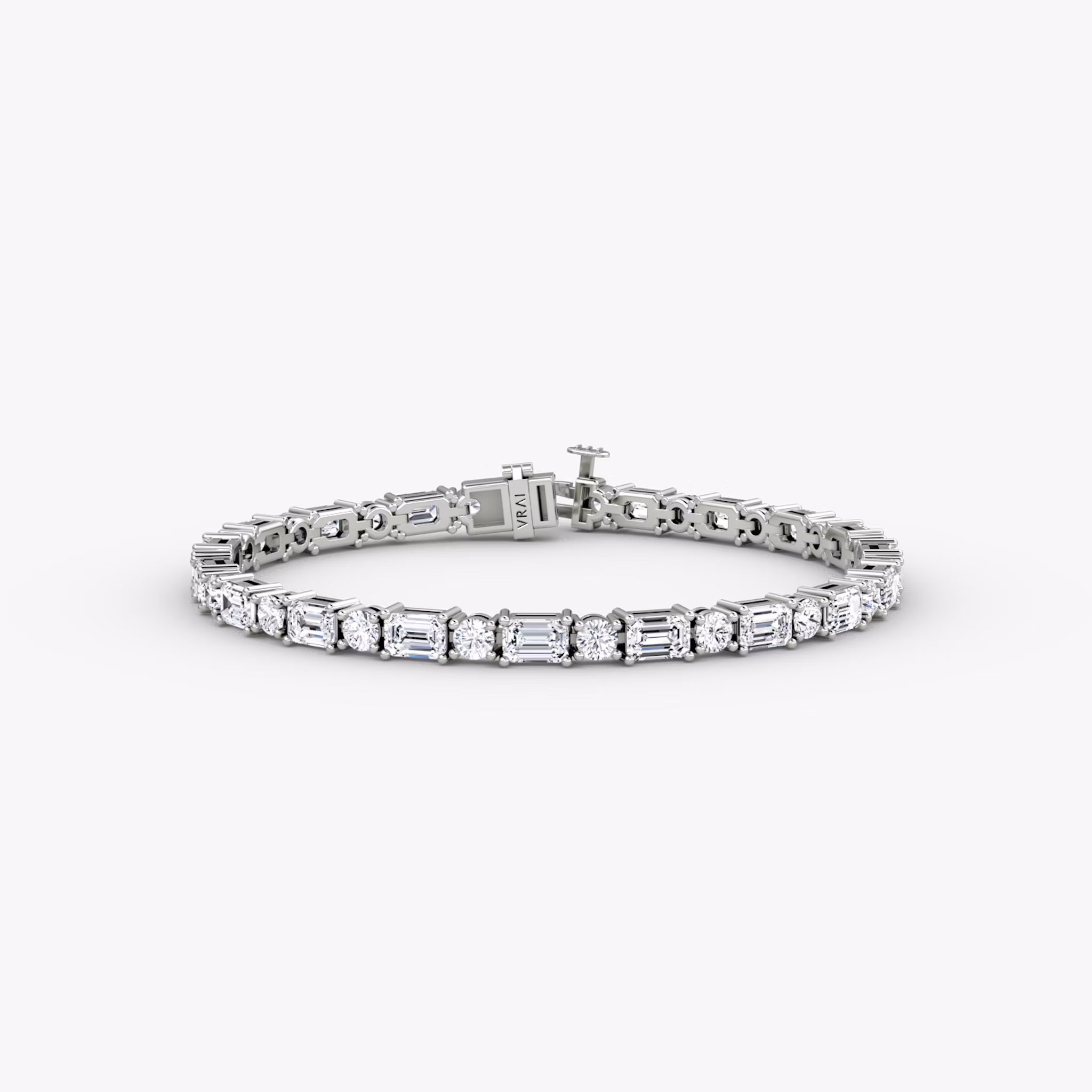 Mixed Shape Tennis Bracelet | Round Brilliant and Emerald | 14k | White Gold | chainLength: 7