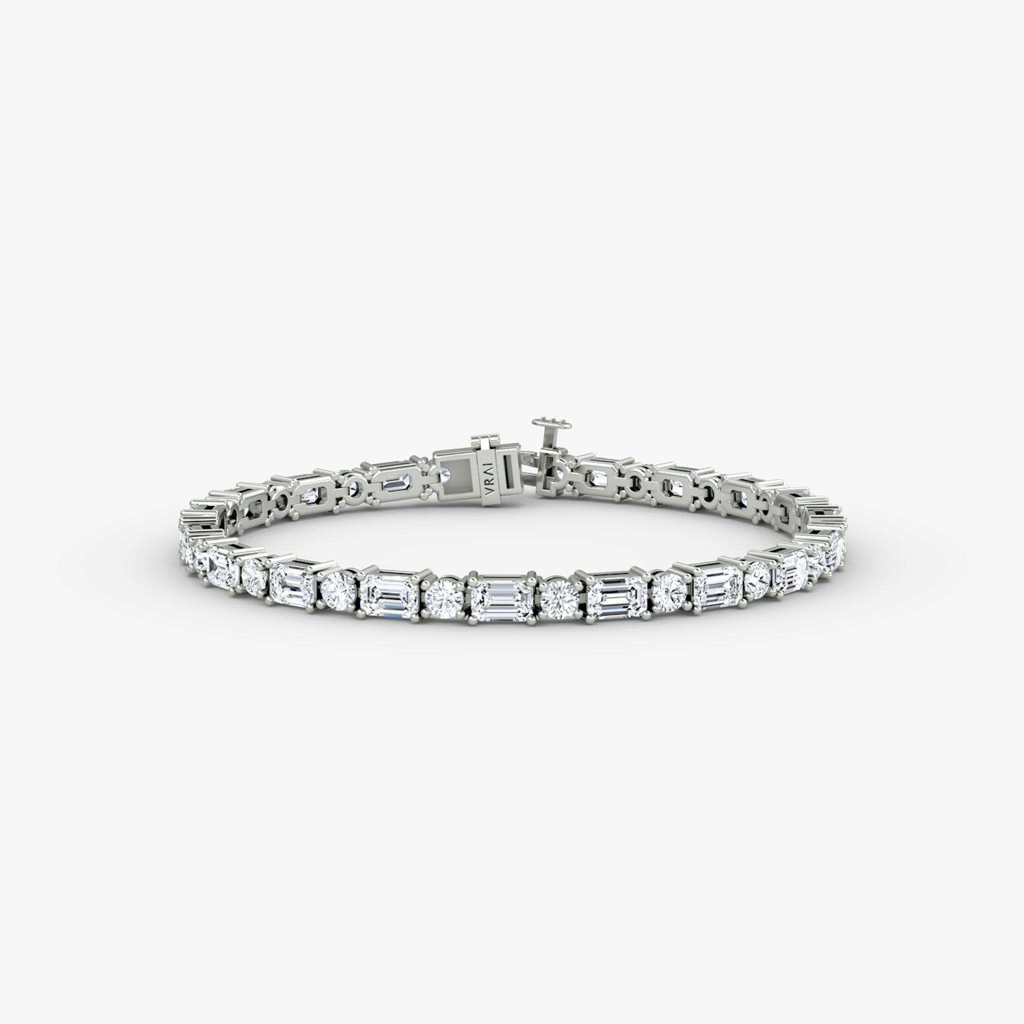 Mixed Shape Tennis Bracelet | Round Brilliant and Emerald | 14k | White Gold | chainLength: 7