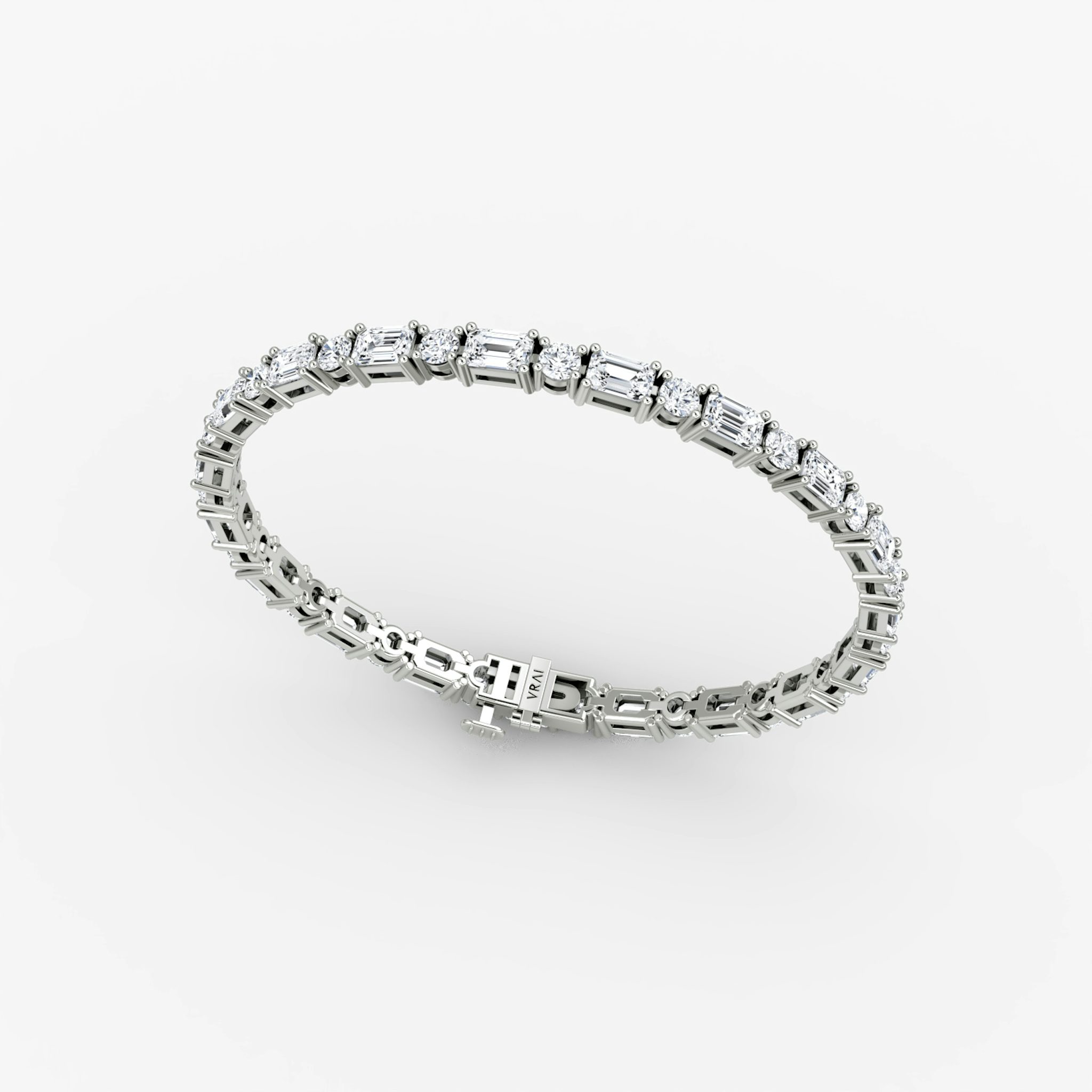 Mixed Shape Tennis Bracelet | Round Brilliant and Emerald | 14k | White Gold | chainLength: 7