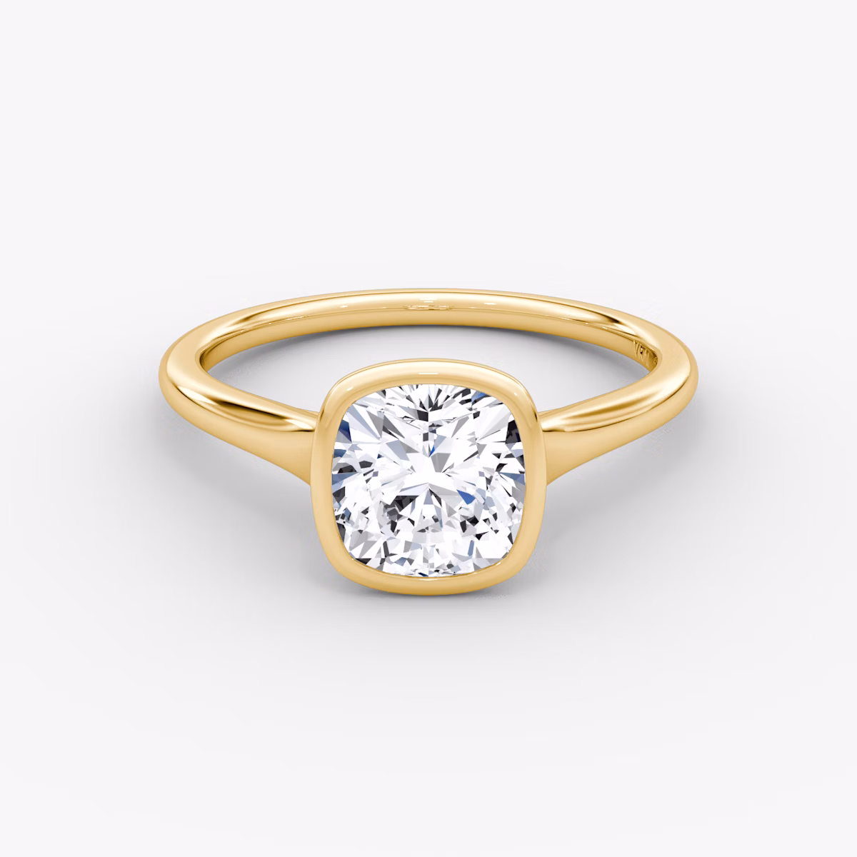 The Flat Edge Bezel | Cushion | 18k | Yellow Gold | bandAccent: Plain | diamondOrientation: horizontal | caratWeight: other