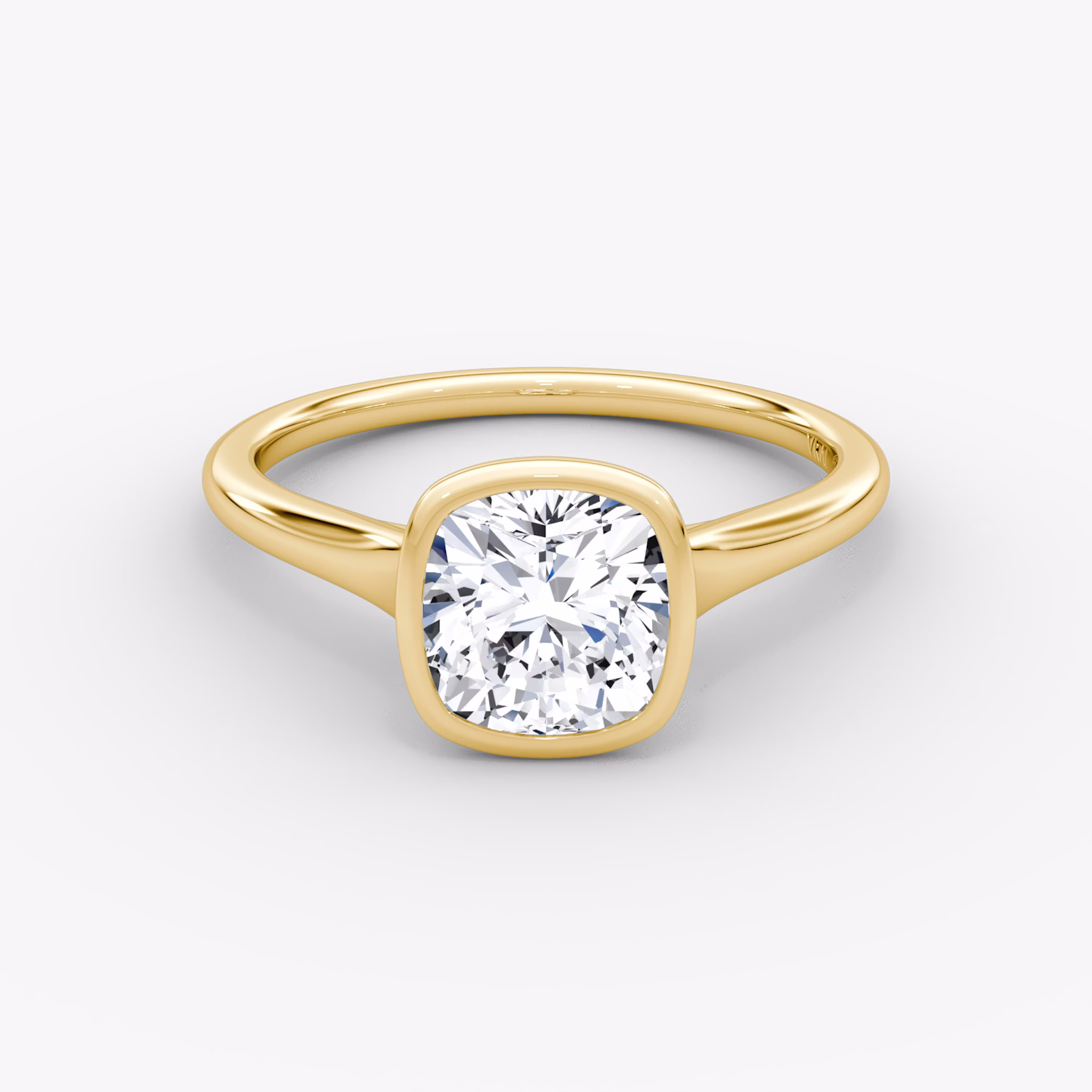 The Flat Edge Bezel | Cushion | 18k | Yellow Gold | bandAccent: Plain | diamondOrientation: vertical | caratWeight: other