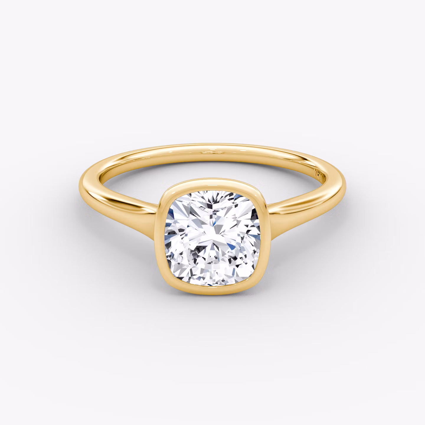 The Flat Edge Bezel | Cushion | 18k | Yellow Gold | bandAccent: Plain | diamondOrientation: vertical | caratWeight: other
