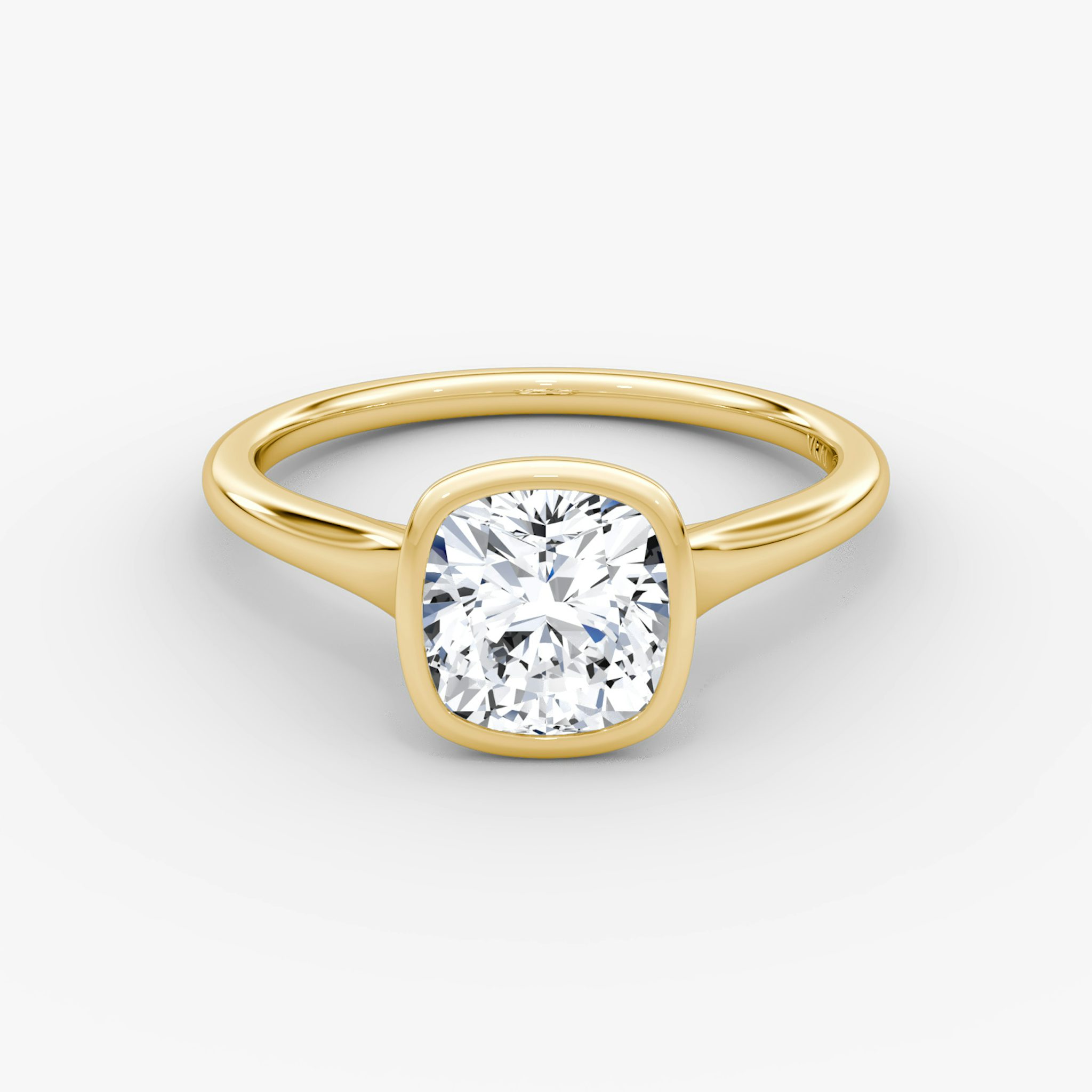 The Flat Edge Bezel | Cushion | 18k | Yellow Gold | bandAccent: Plain | diamondOrientation: vertical | caratWeight: other