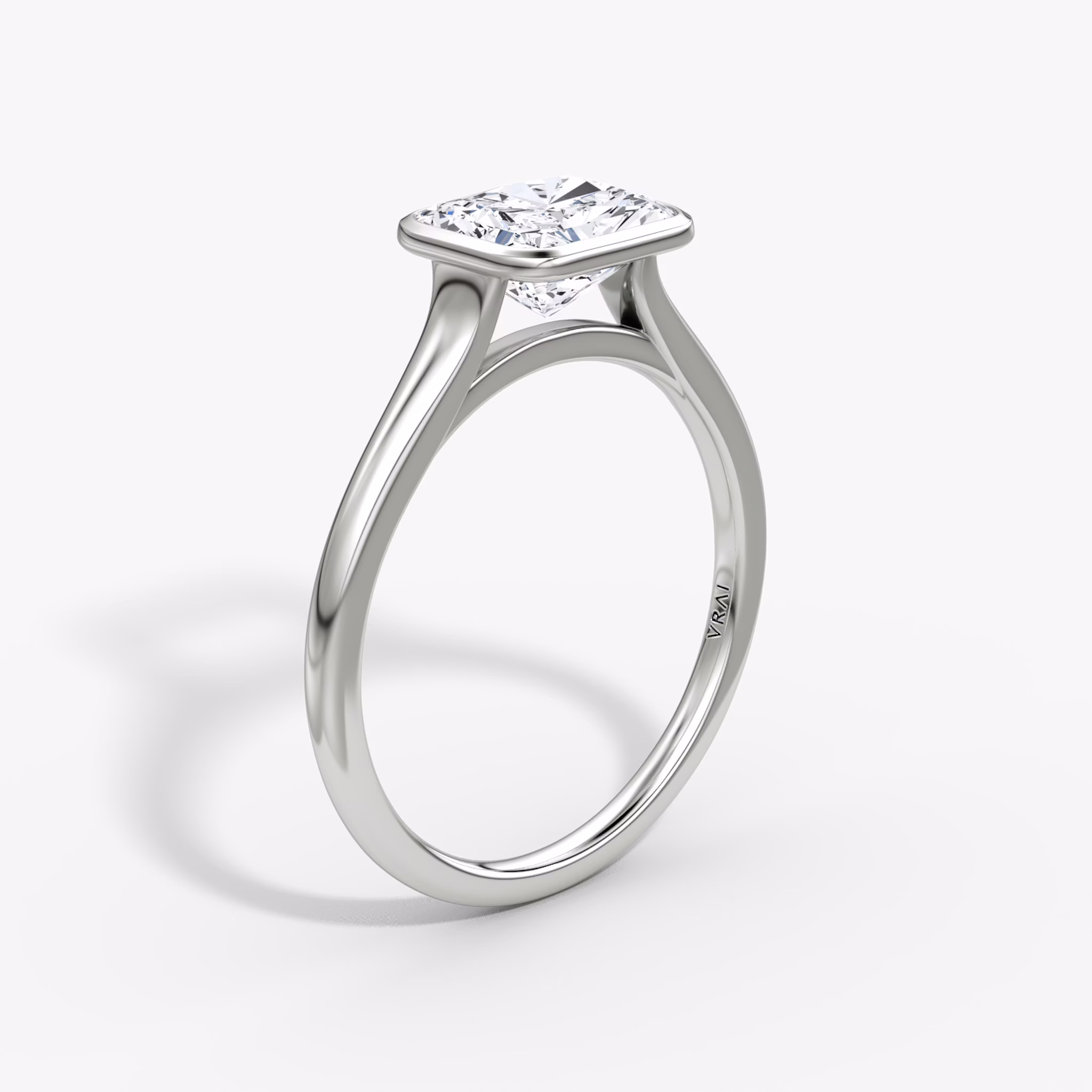 The Flat Edge Bezel | Radiant | 18k | White Gold | bandAccent: Plain | diamondOrientation: horizontal | caratWeight: other