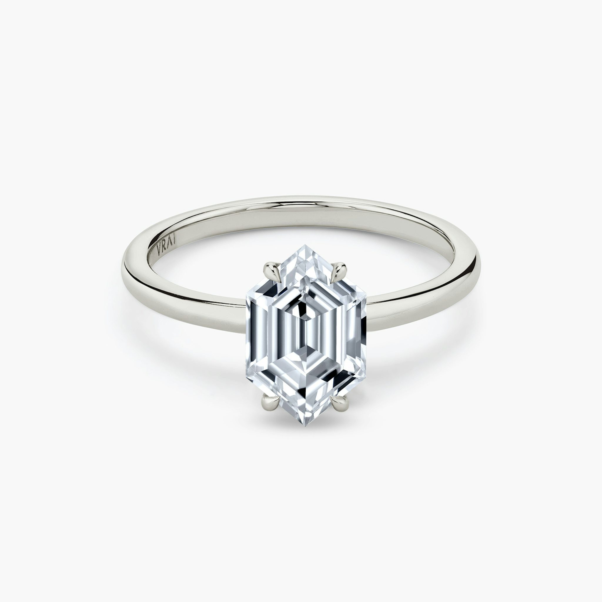 The Signature | Long Hexagon | Platinum | bandAccent: Plain | bandWidth: standard | excludeFromFeed: null | hiddenHalo: no | diamondOrientation: vertical | caratWeight: other