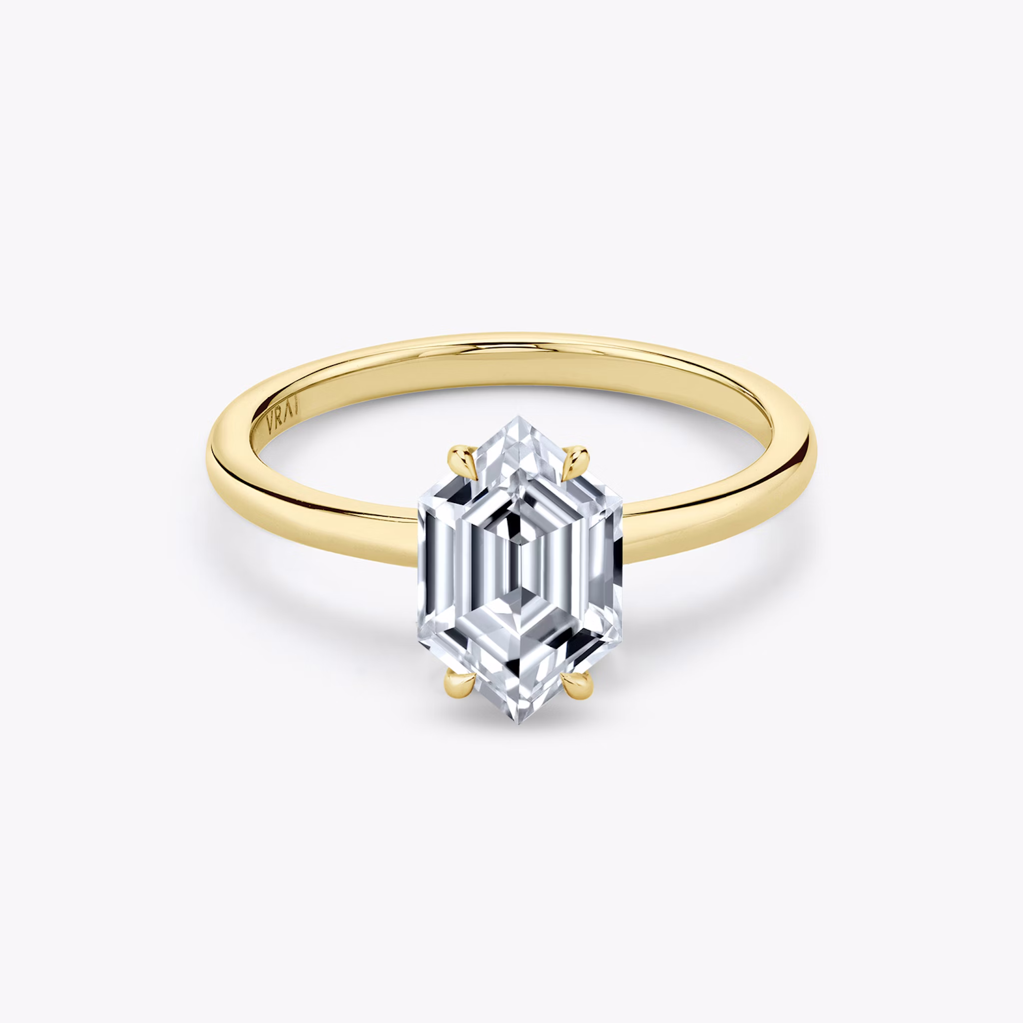 The Signature | Long Hexagon | 18k | Yellow Gold | bandAccent: Plain | bandWidth: standard | excludeFromFeed: null | hiddenHalo: no | diamondOrientation: vertical | caratWeight: other