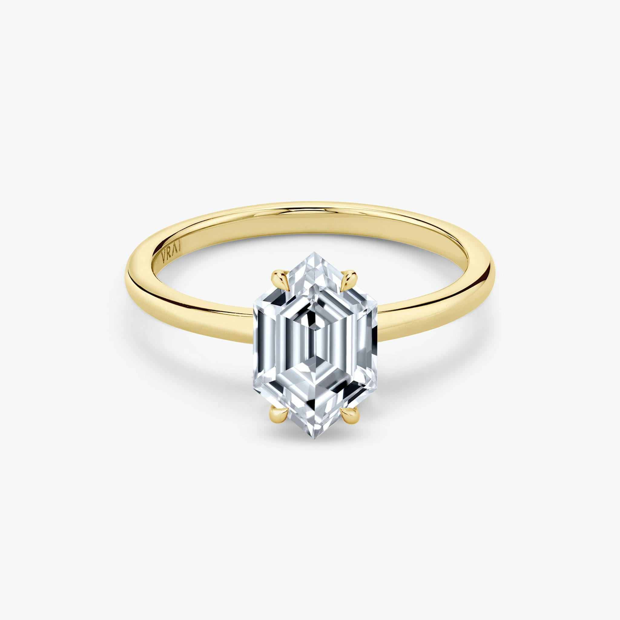 The Signature | Long Hexagon | 18k | Yellow Gold | bandAccent: Plain | bandWidth: standard | excludeFromFeed: null | hiddenHalo: no | diamondOrientation: vertical | caratWeight: other