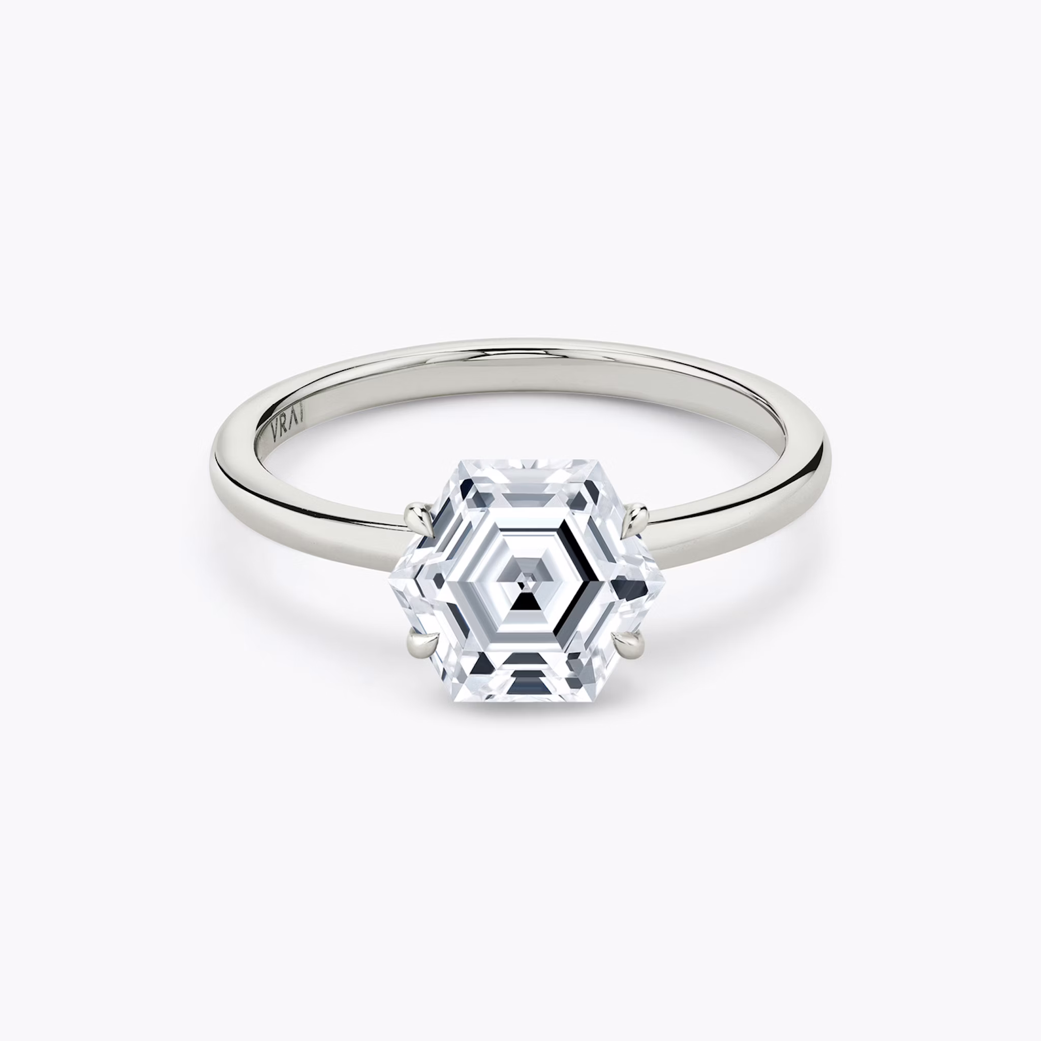 The Signature | Hexagon | Platinum | bandAccent: Plain | bandWidth: standard | excludeFromFeed: null | hiddenHalo: no | diamondOrientation: vertical | caratWeight: other