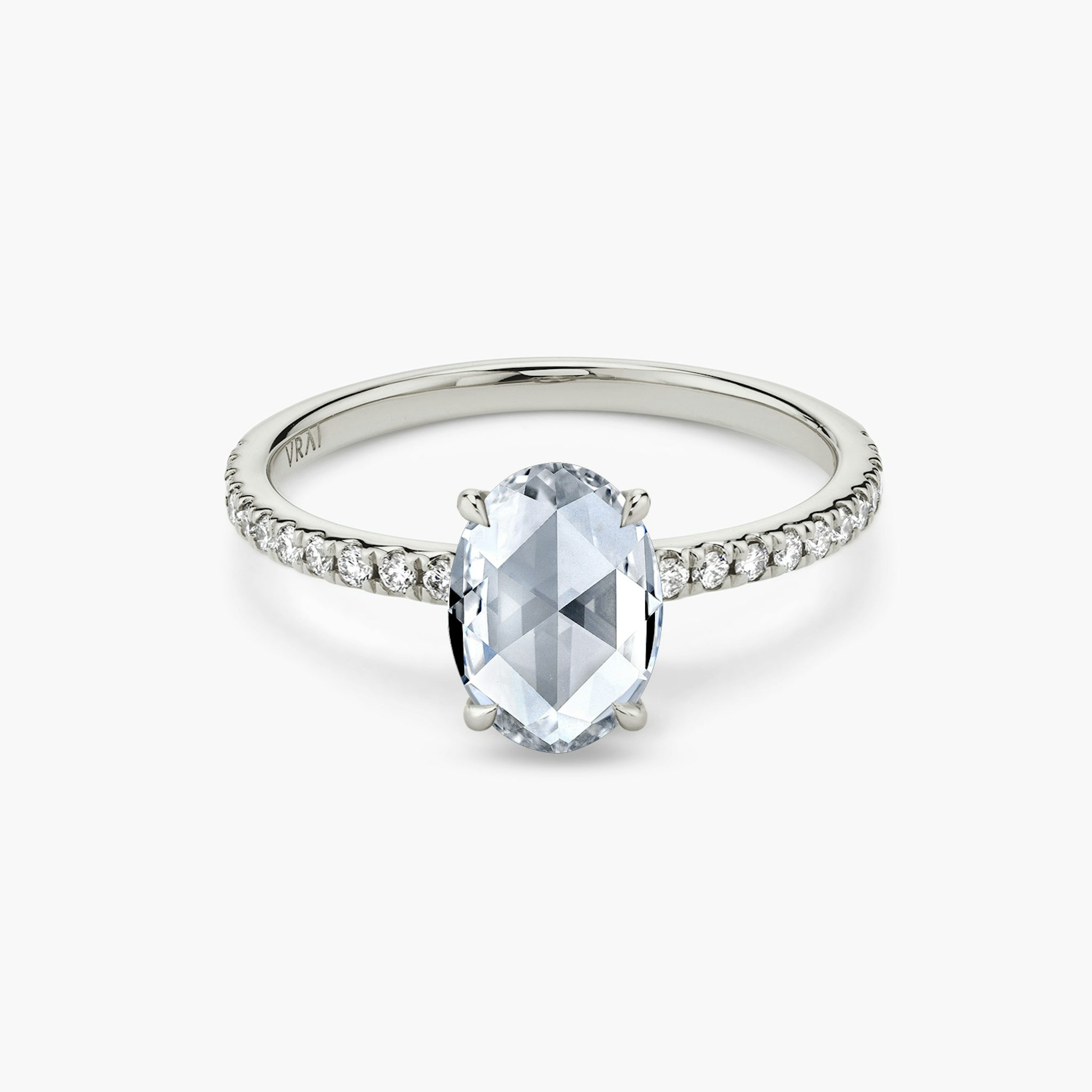 The Signature | Oval Rose | 18k | White Gold | bandAccent: Pavé | bandWidth: standard | excludeFromFeed: null | hiddenHalo: no | diamondOrientation: vertical | caratWeight: other