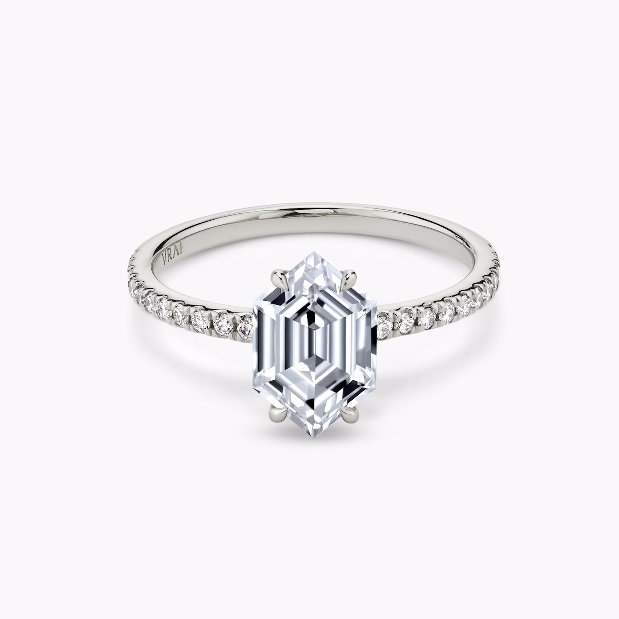 The Signature | Long Hexagon | Platinum | bandAccent: Pavé | bandWidth: standard | excludeFromFeed: null | hiddenHalo: no | diamondOrientation: vertical | caratWeight: other