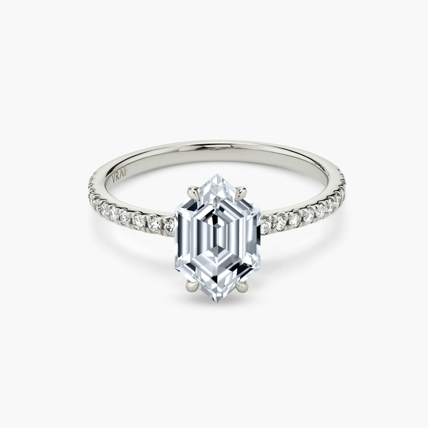 The Signature | Long Hexagon | Platinum | bandAccent: Pavé | bandWidth: standard | excludeFromFeed: null | hiddenHalo: no | diamondOrientation: vertical | caratWeight: other