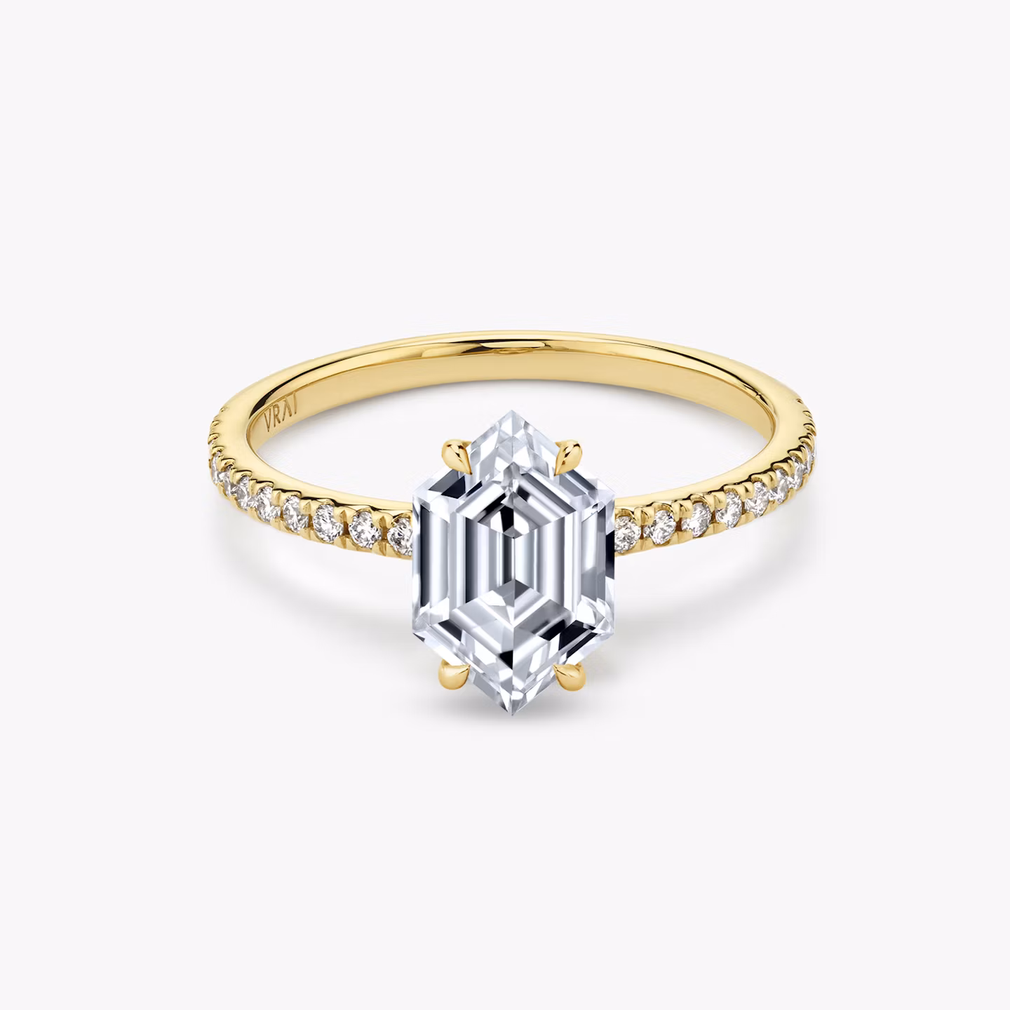The Signature | Long Hexagon | 18k | Yellow Gold | bandAccent: Pavé | bandWidth: standard | excludeFromFeed: null | hiddenHalo: no | diamondOrientation: vertical | caratWeight: other