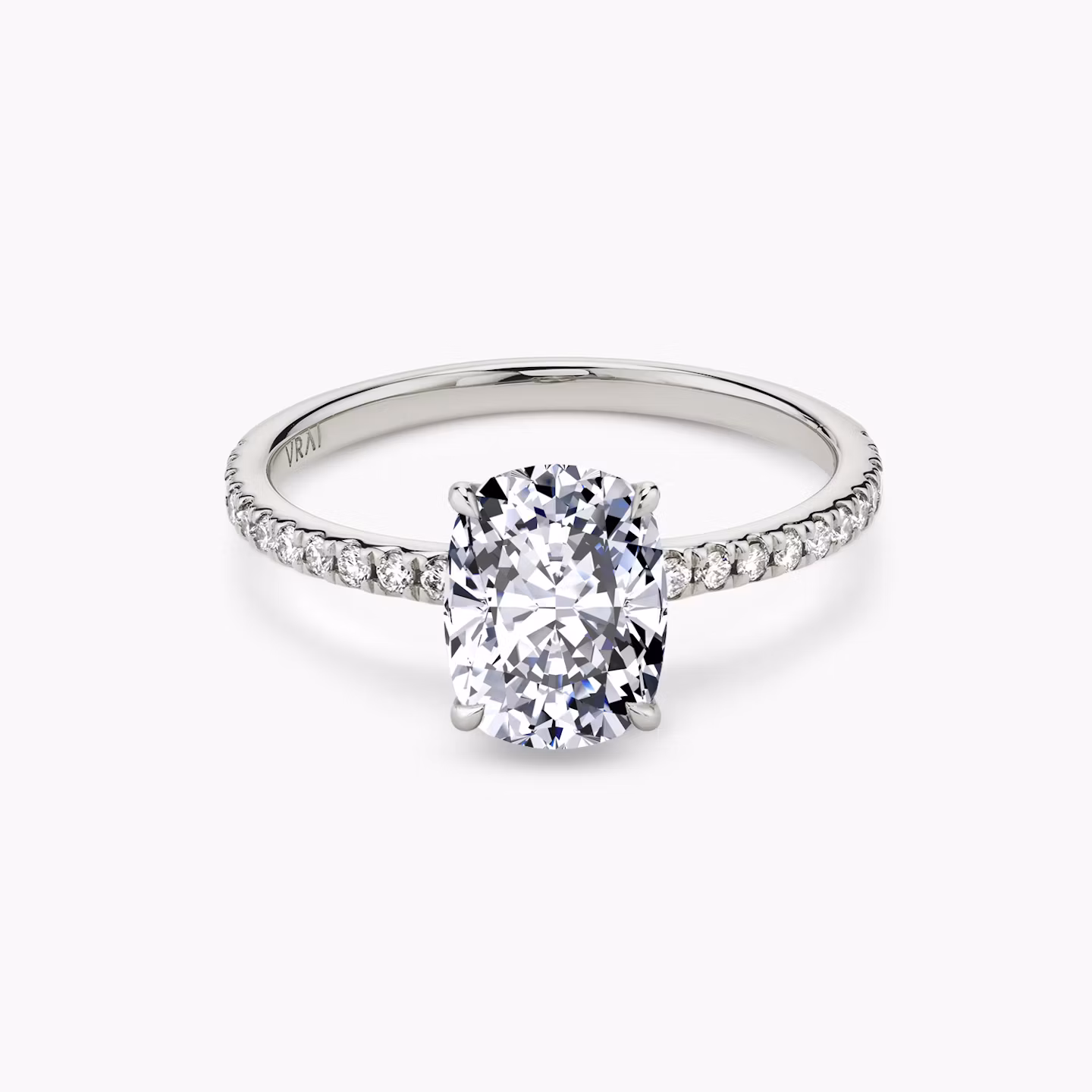 The Signature | Elongated Cushion | 18k | White Gold | bandAccent: Pavé | bandWidth: standard | excludeFromFeed: null | hiddenHalo: no | diamondOrientation: vertical | caratWeight: other